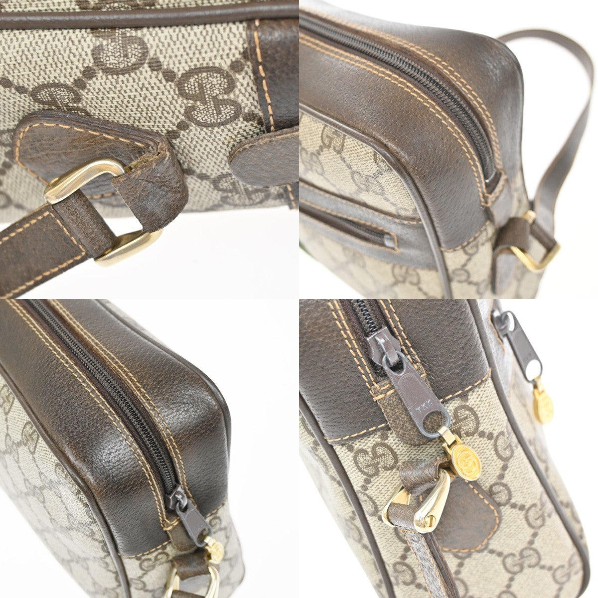 GUCCI Logo Web Sherry GG Pattern Shoulder Bag PVC Leather Brown Italy 64YJ169