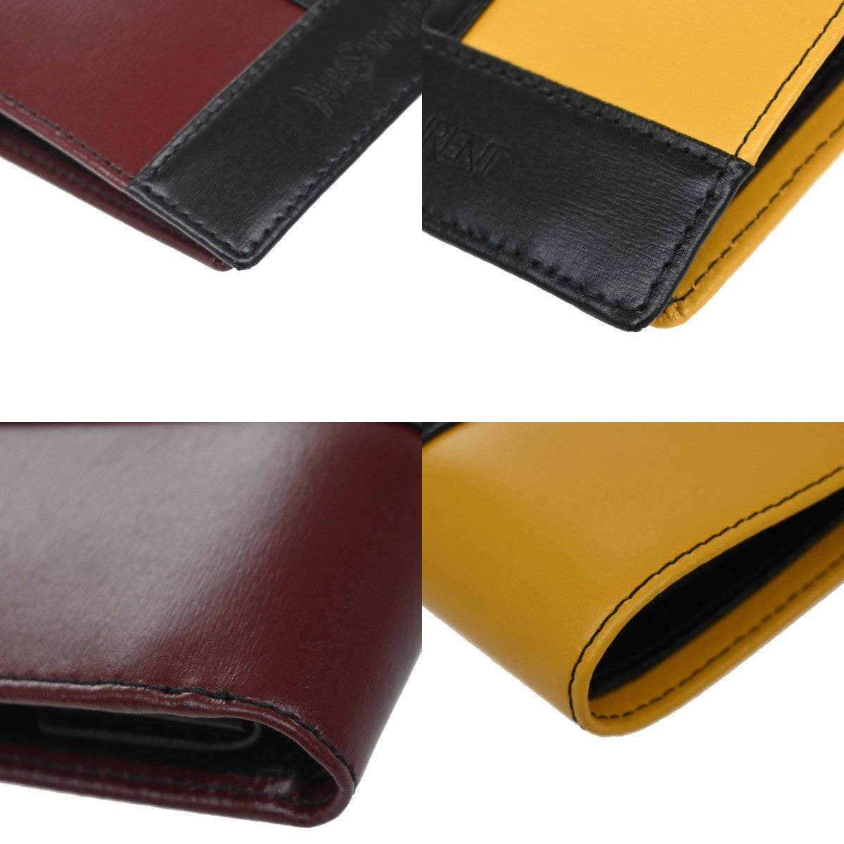 YVES SAINT LAURENT YSL Bifold Compact Wallet Leather Red Yellow Black 04RF830