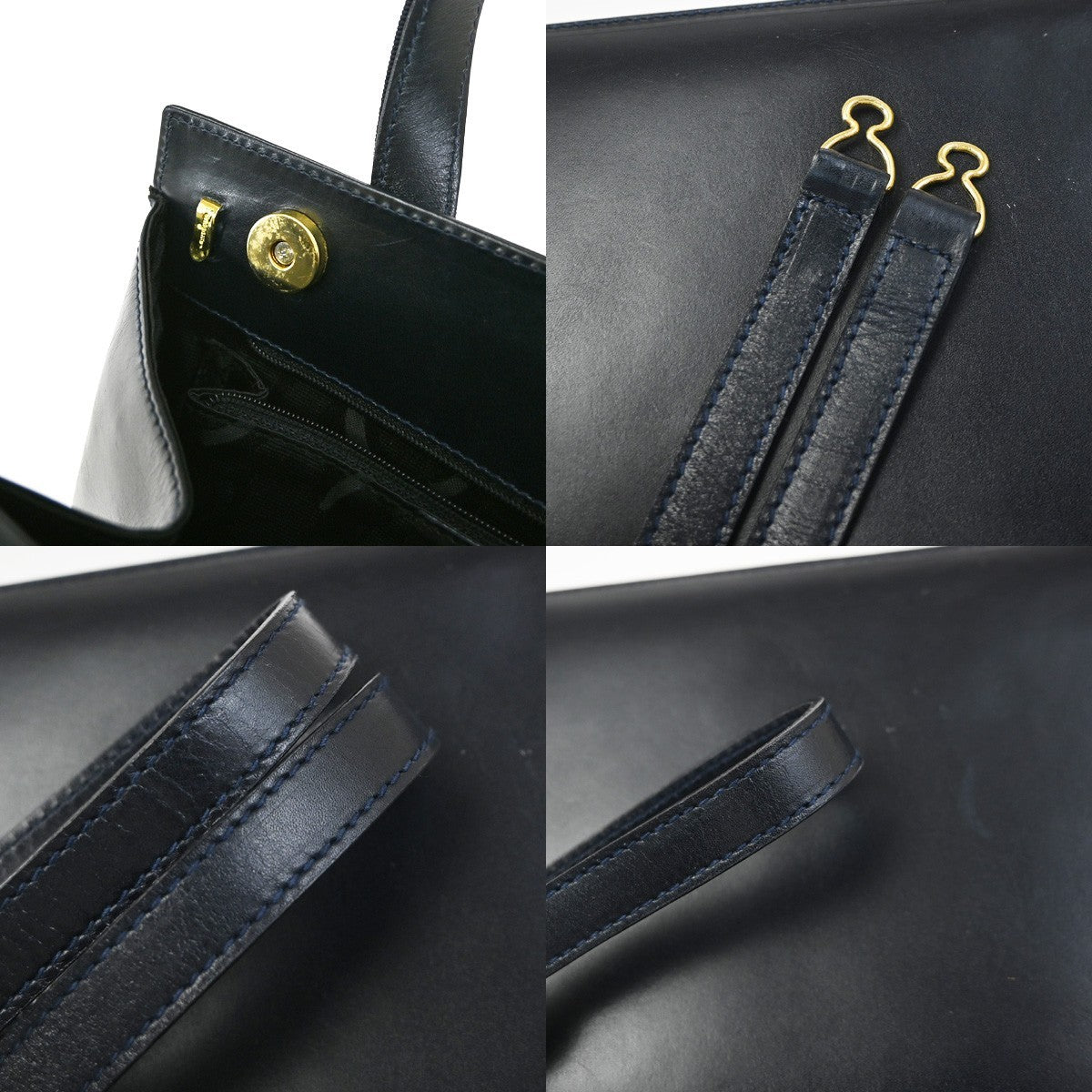 SALVATORE FERRAGAMO Vara 2Way Shoulder Hand Bag Canvas Leather Navy Blue 80YH965