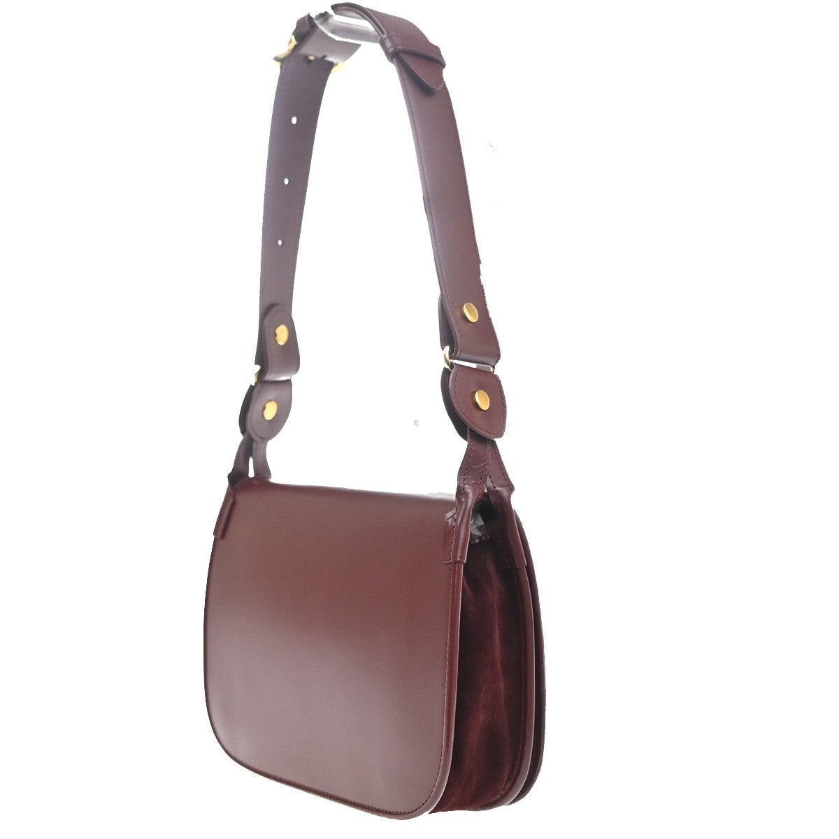 CARTIER 2C Logo Shoulder Bag Leather Suede Red Burgundy GHW France 80RL955