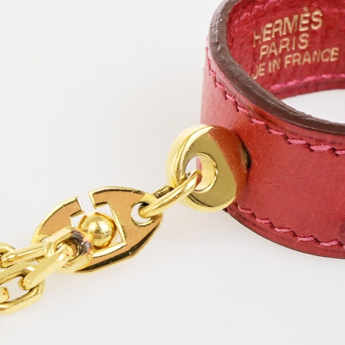 HERMES Logo Chain Glove Holder Exotic Leather Gold-plated Red Accessory 67KA565