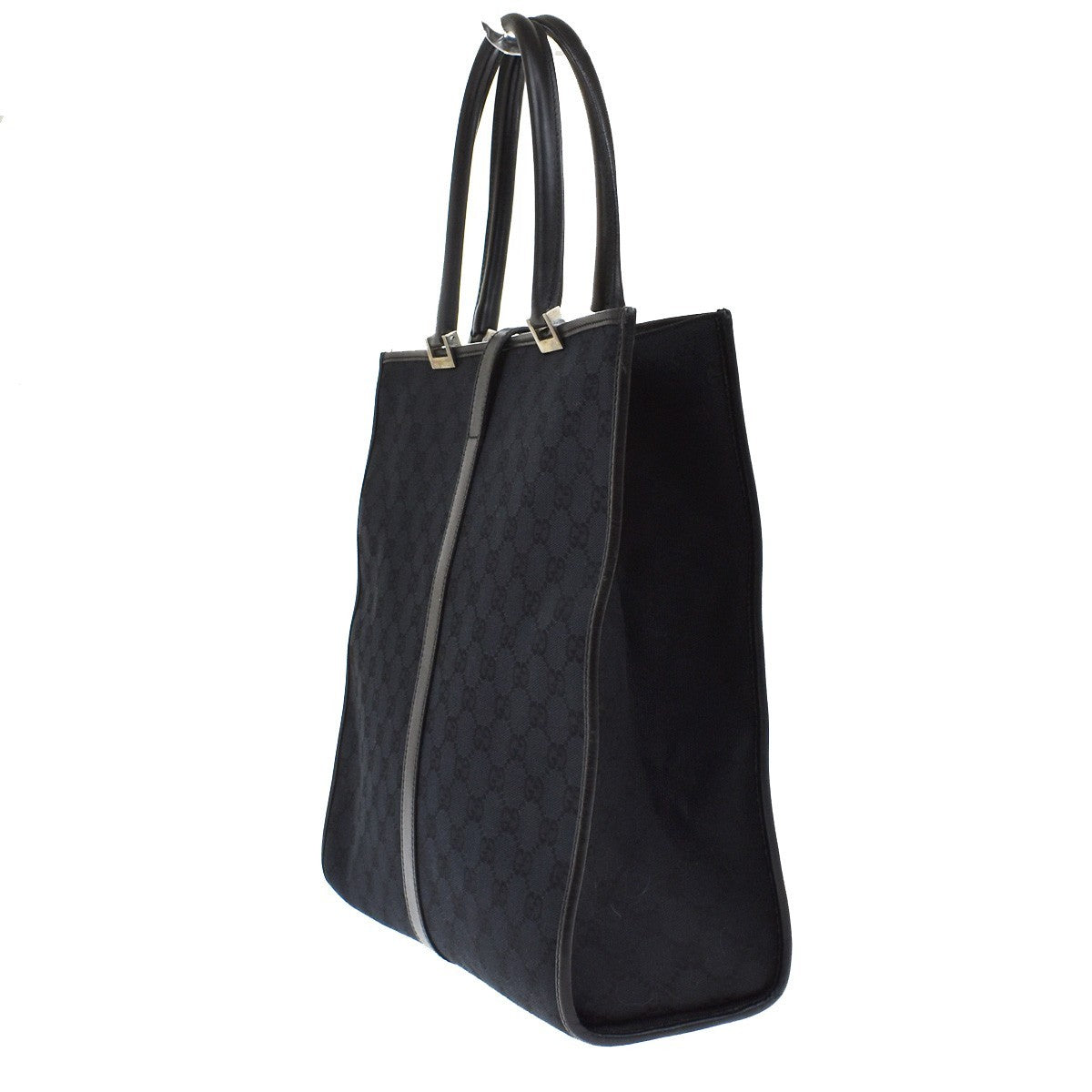 GUCCI Logo Jackie GG Pattern Shoulder Hand Bag Canvas Leather Black SHW 62KB314
