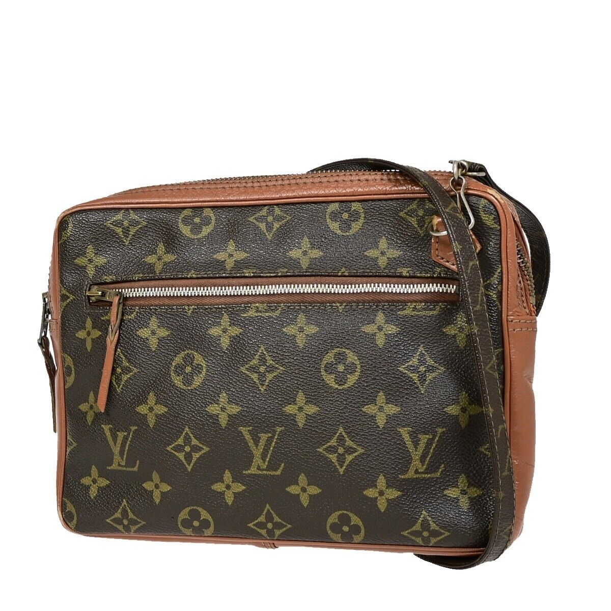 LOUIS VUITTON LV Logo Shoulder Bag Monogram Leather Brown France 04FA759