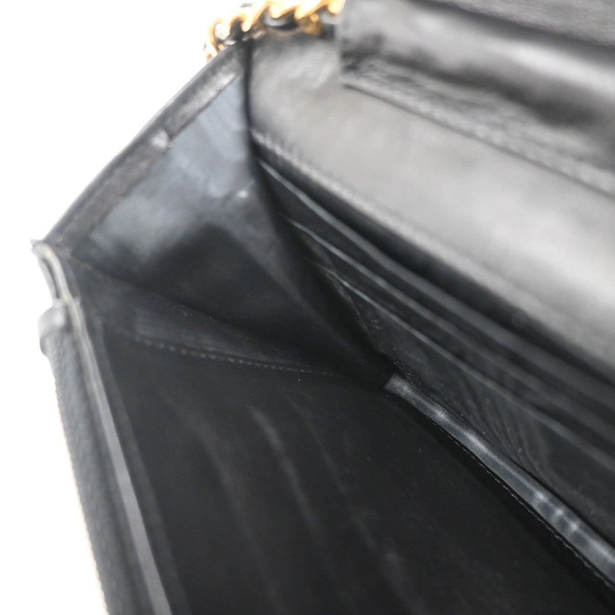 CHANEL Chain Shoulder Bag Wallet Grained Calfskin Leather Black Vintage 691RP061