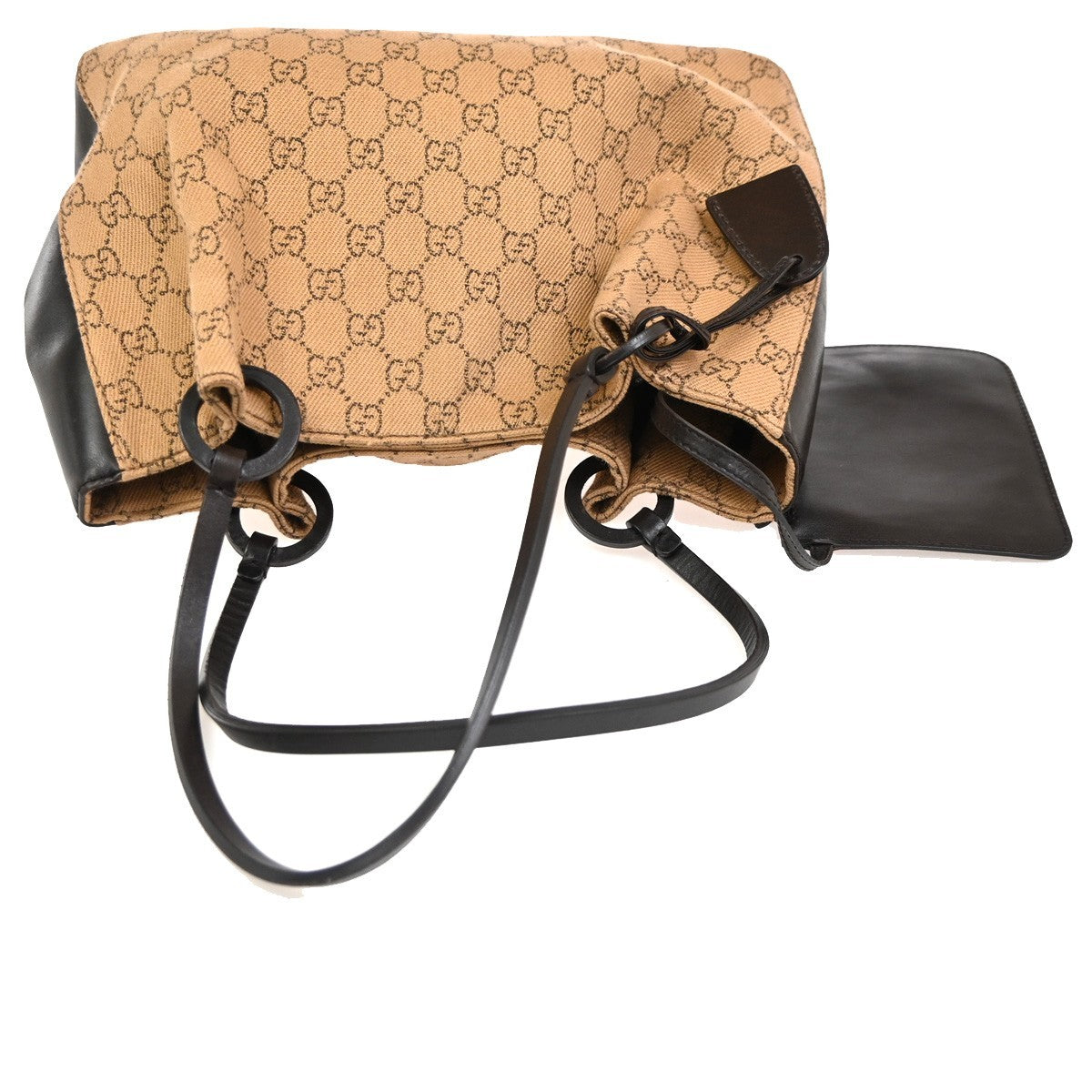 GUCCI Logo GG Pattern Shoulder Tote Bag Canvas Leather Beige Brown Italy 32CA736