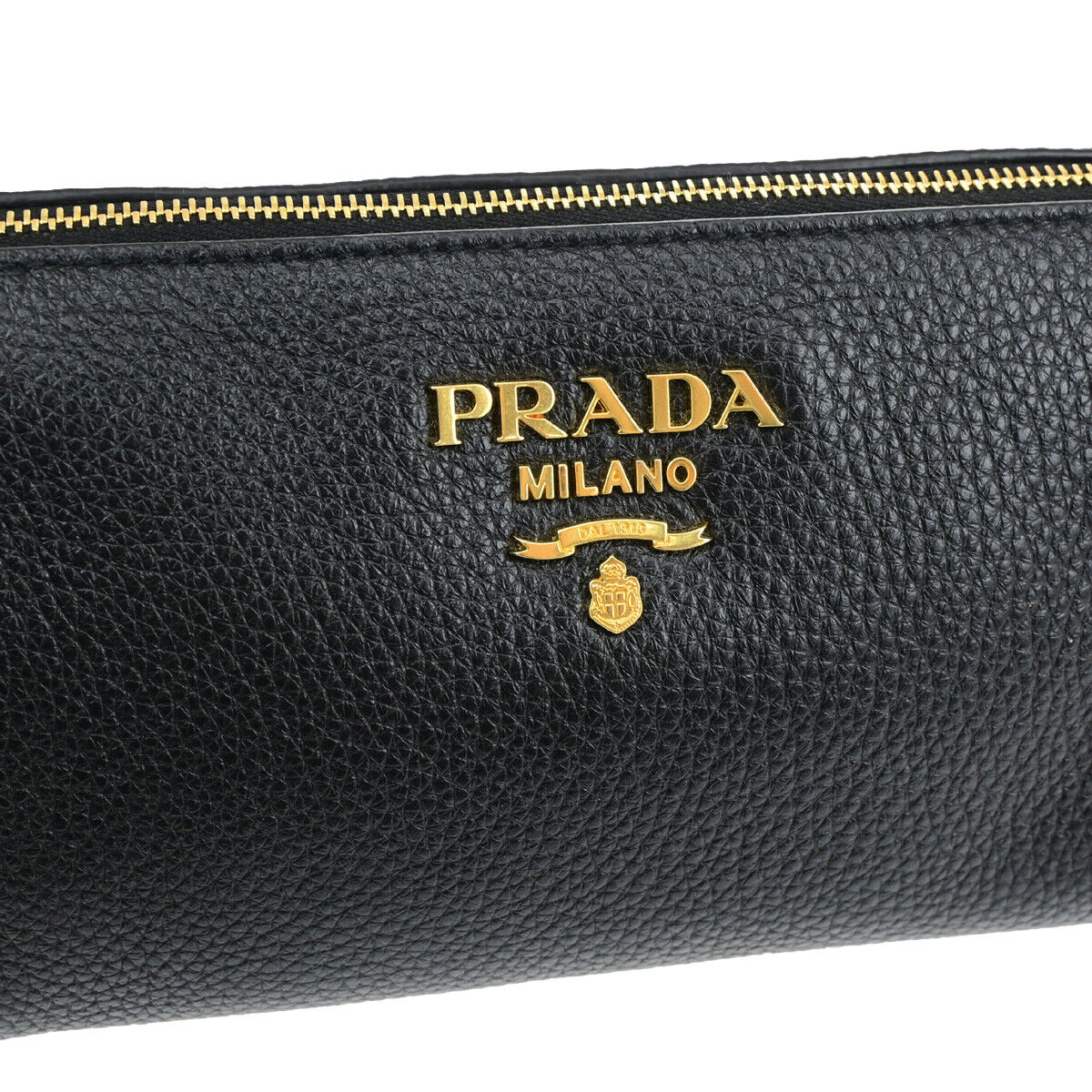 PRADA Logo Cosmetic Pouch VITTELO DAINO Leather Black GHW 32SJ082
