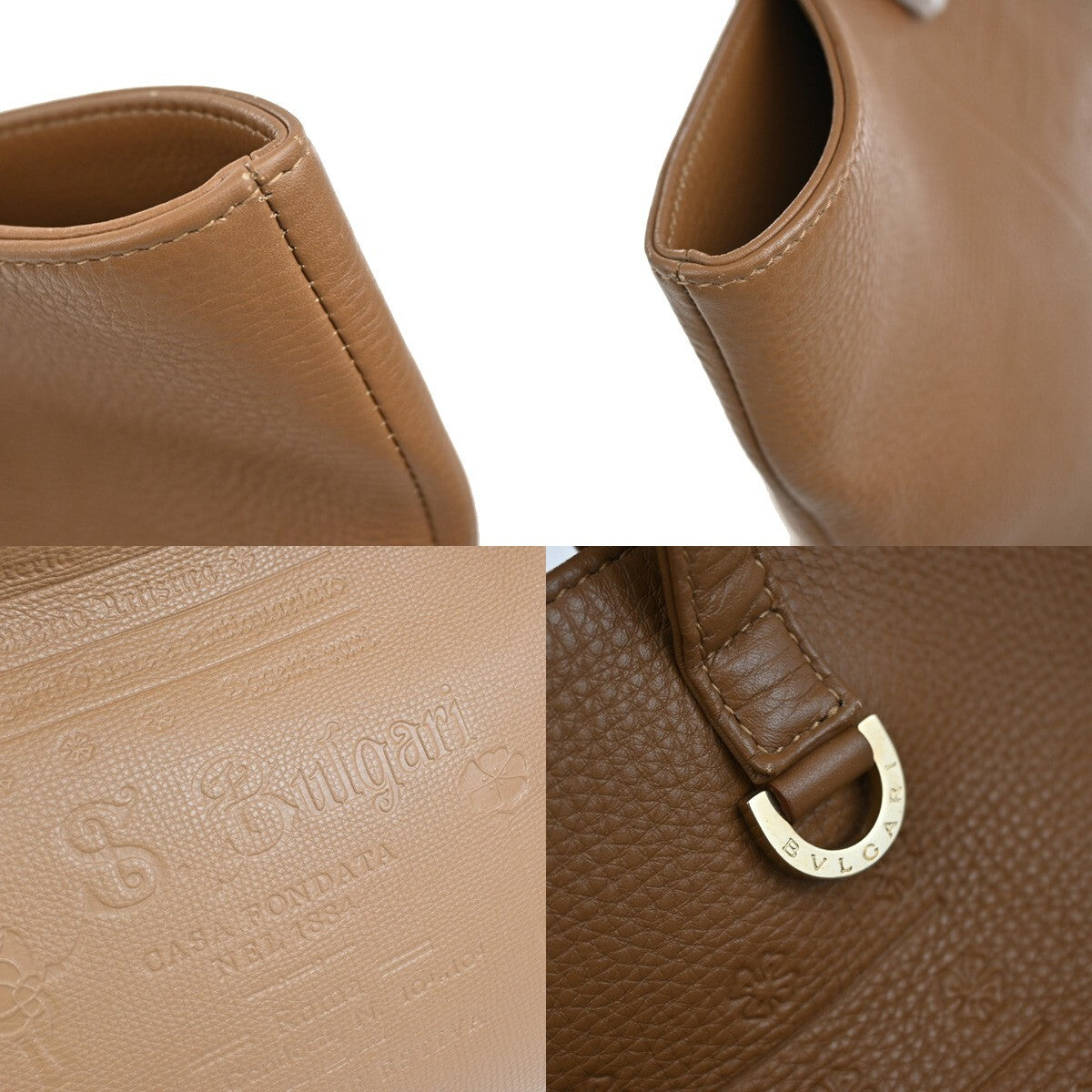 BVLGARI Logo S.Bulgari Large Tote Hand Bag Leather Brown Italy 30FB717
