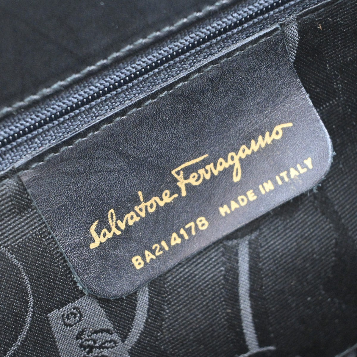SALVATORE FERRAGAMO Logo Vara Hand Bag Canvas Leather Black Gold Italy 67KB455