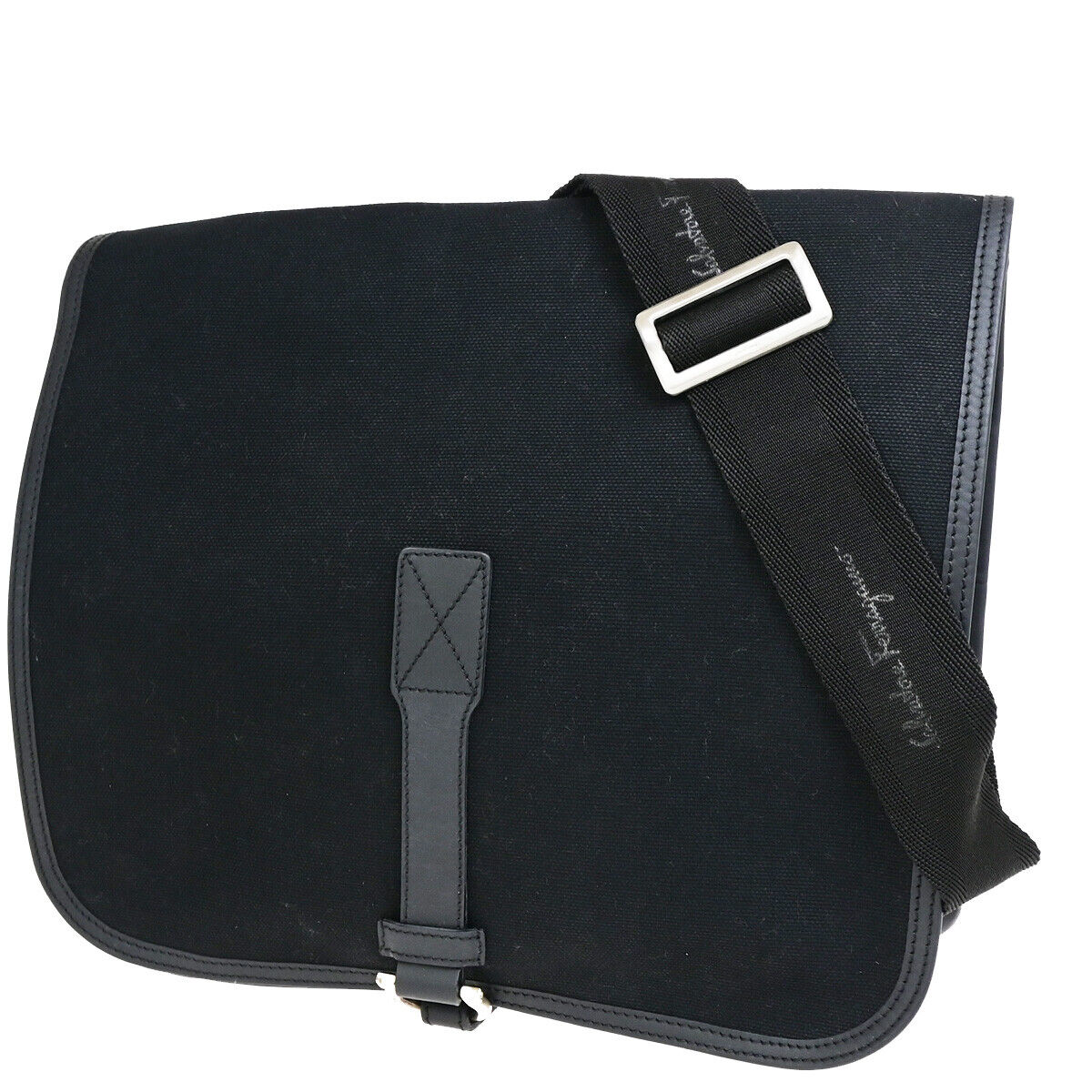 SALVATORE FERRAGAMO Logo Gancini Shoulder Bag Canavs Leather Black SHW 66YG645
