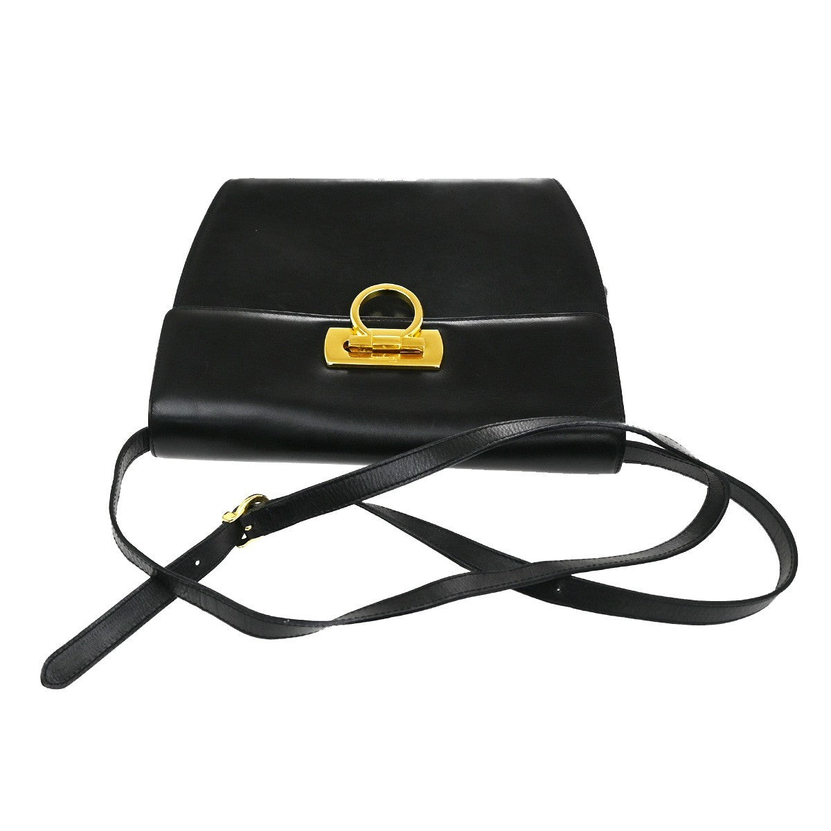 SALVATORE FERRAGAMO Gancini 2Way Shoulder Clutch Hand Bag Leather Black 38CA376