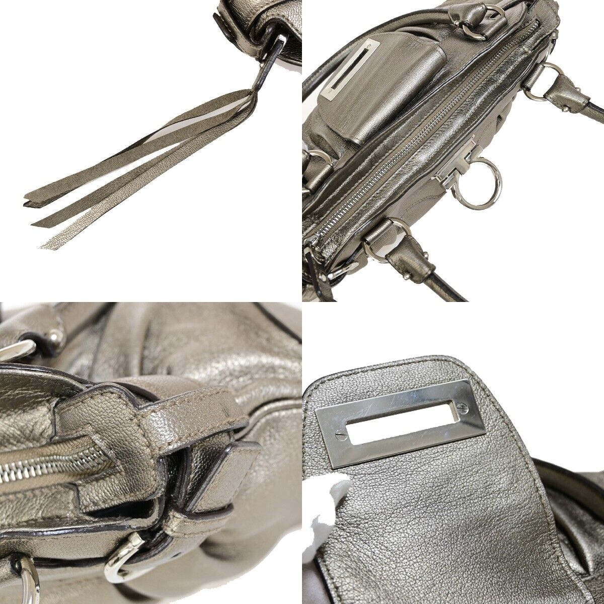 SALVATORE FERRAGAMO Logo Marisa Gancini Shoulder Bag Leather Gray Italy 60EC671
