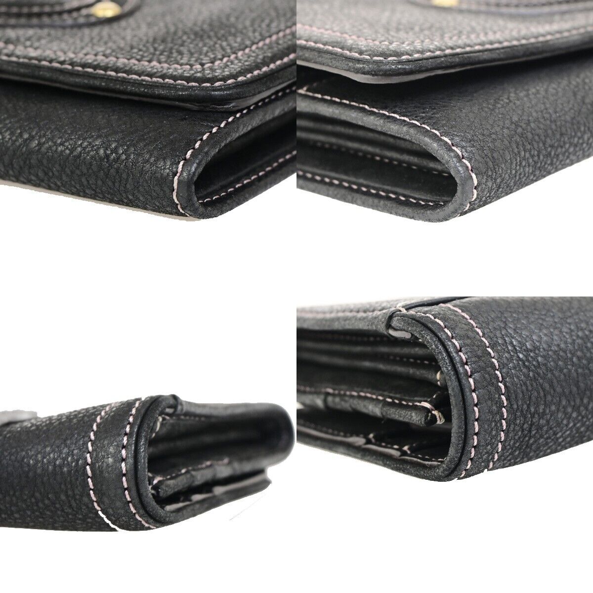 LOEWE Logo Anagram Stitch Bifold Long Wallet Purse Leather Black GHW 67SJ481