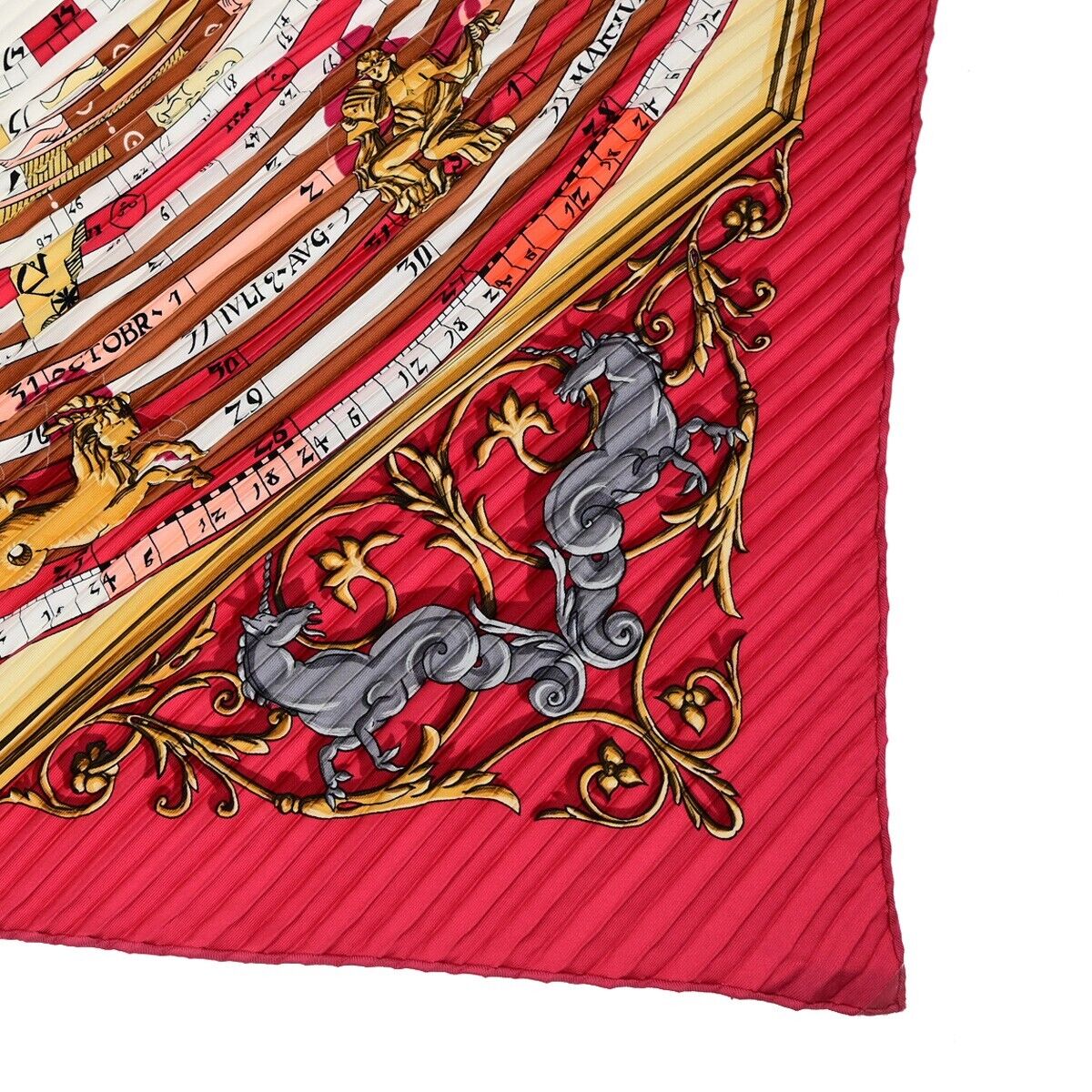 HERMES XL Carre 90 Pleated Scarf 100% Silk Red 63ED693