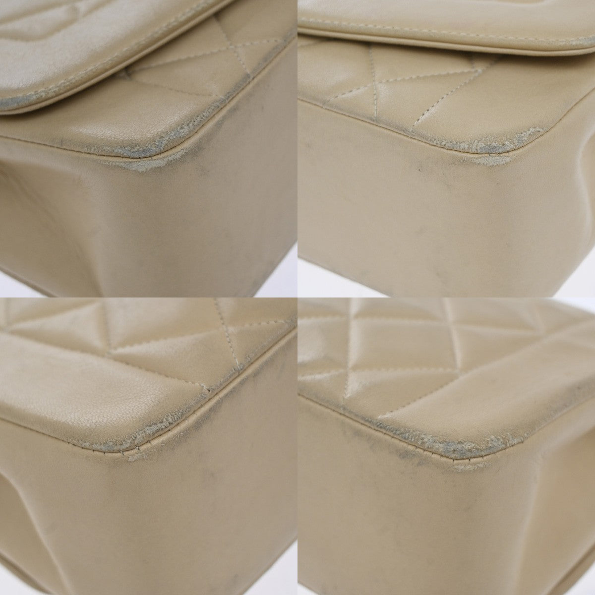 CHANEL CC Diana Matelasse 22 Chain Shoulder Bag Leather Beige Vintage 397RF995