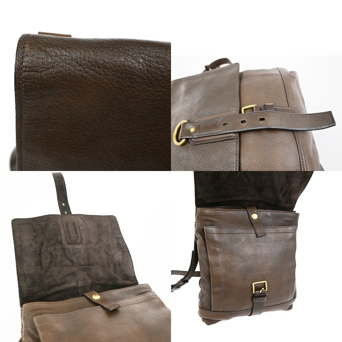 PRADA Logo Crossbody Messenger Shoulder Bag Leather Brown GHW Italy 87KD156