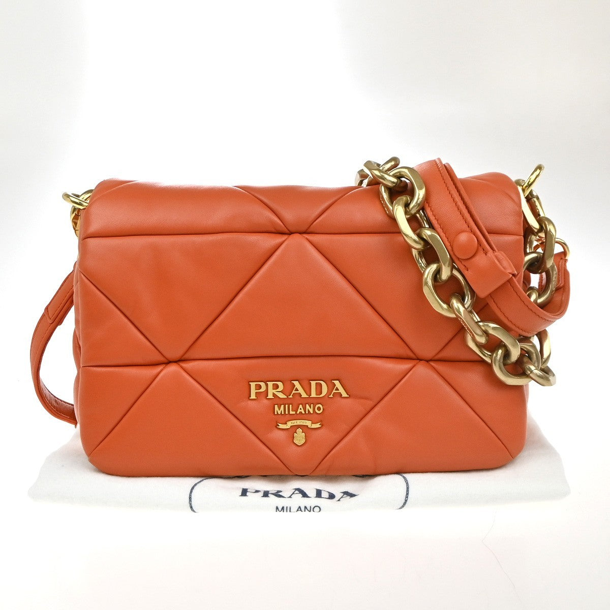 PRADA System Patchwork 2way Shoulder Hand Bag Nappa Leather Orange 620RF990