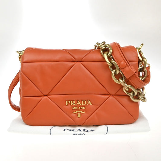 PRADA System Patchwork 2way Shoulder Hand Bag Nappa Leather Orange 620RF990