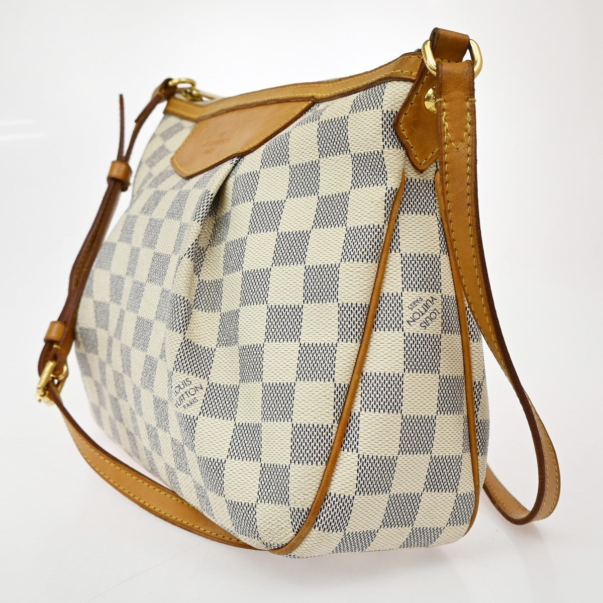 LOUIS VUITTON Siracusa PM Shoulder Bag Damier Azur Leather White N41113 16KB689