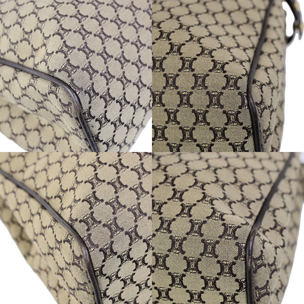 CELINE Logo Macadam Pattern Shoulder Tote Bag Canvas Leather Brown GHW 30SJ476