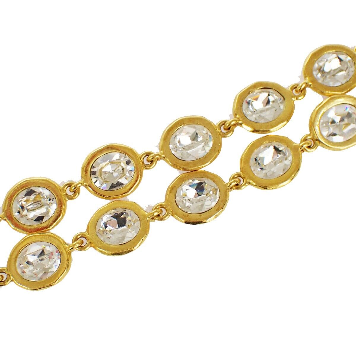 CHANEL Logo Rhinestone Chain Belt 29 Gold France Accessory 96YD199