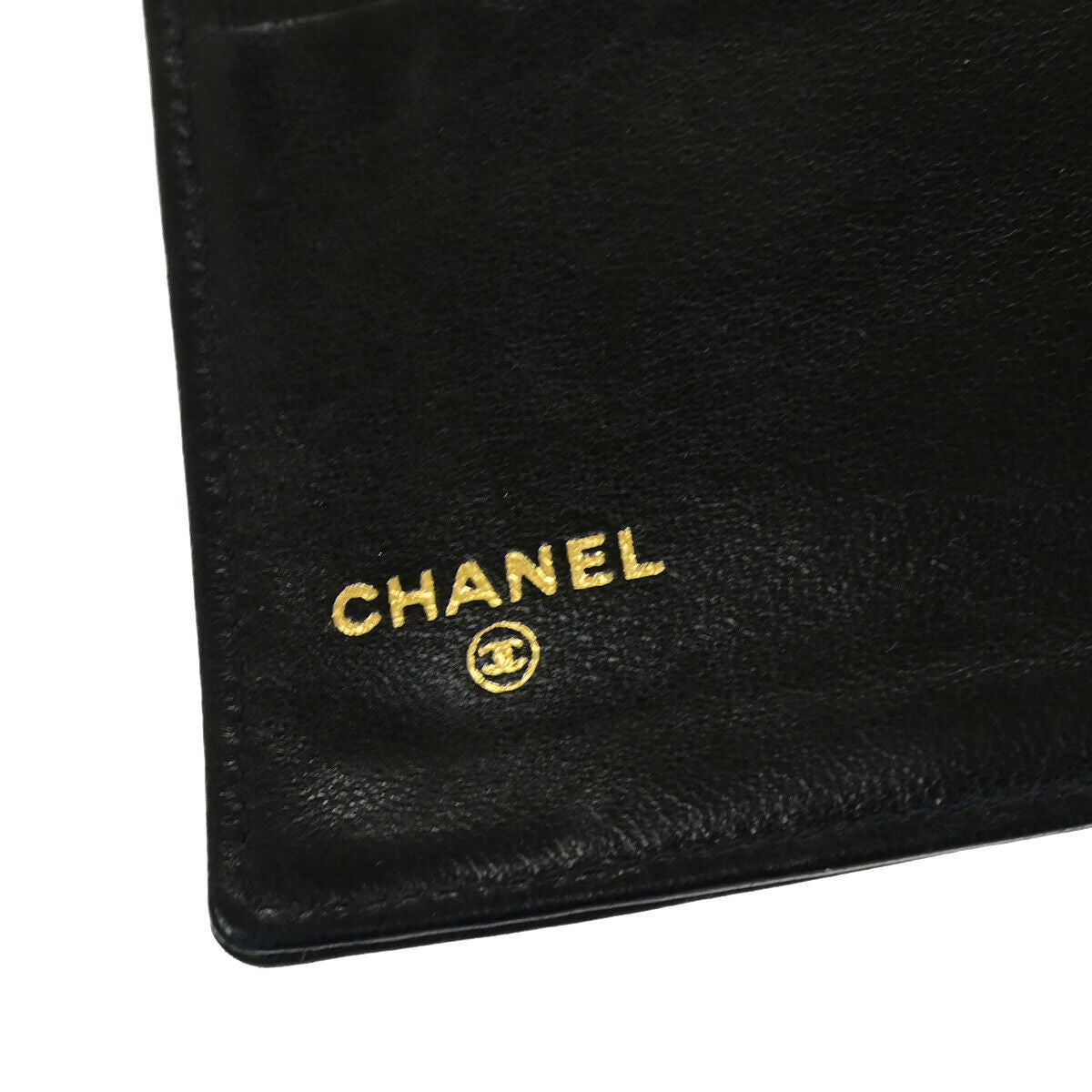 CHANEL CC Logo Long Bifold Wallet Purse Leather Black GHW Vintage 33RK743