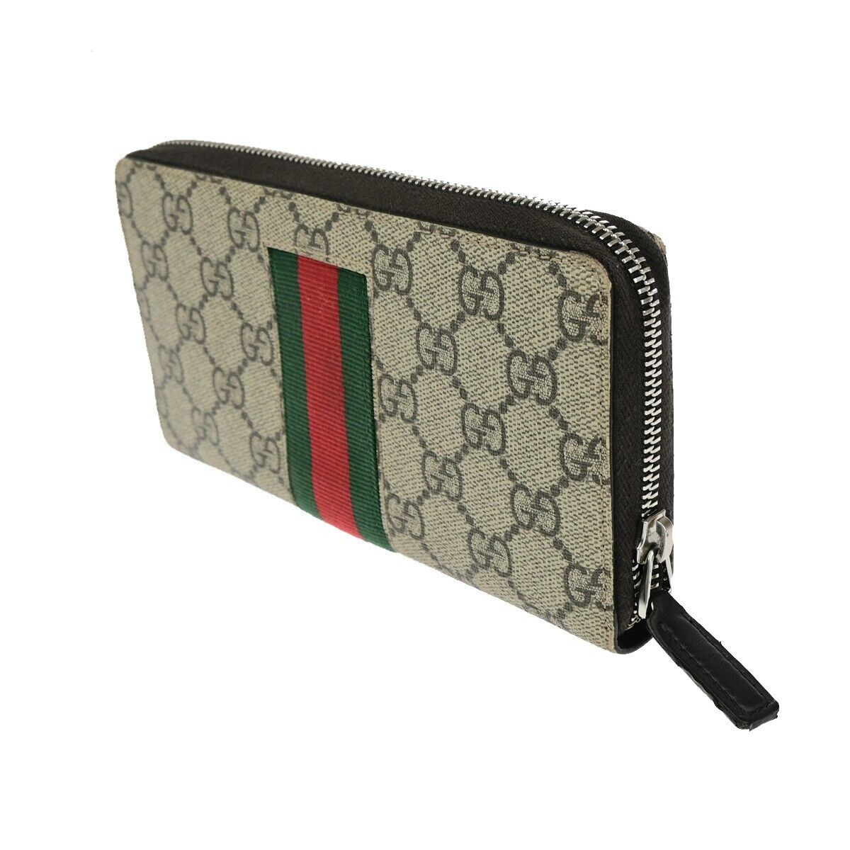 GUCCI Sherry GG Pattern Long Zipper Around Wallet Supreme Leather Brown 65EC844