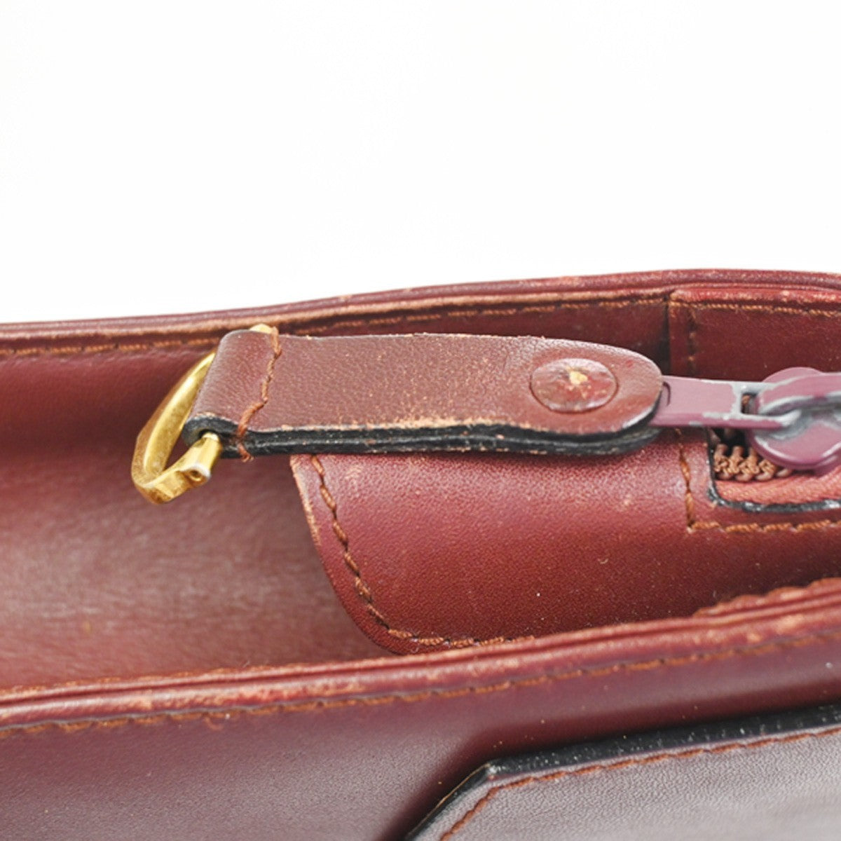 MUST DE CARTIER 2C Logo Clutch Hand Bag Leather Red Burgundy GHW 08KD023