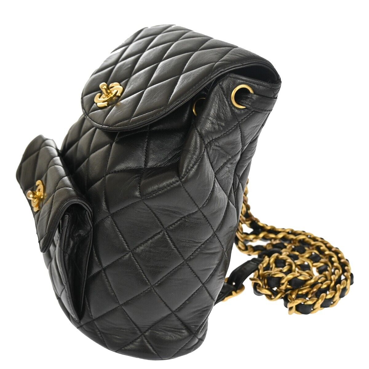 CHANEL CC Logo Matelasse Chain Backpack Bag Leather Black GHW France 708RJ137