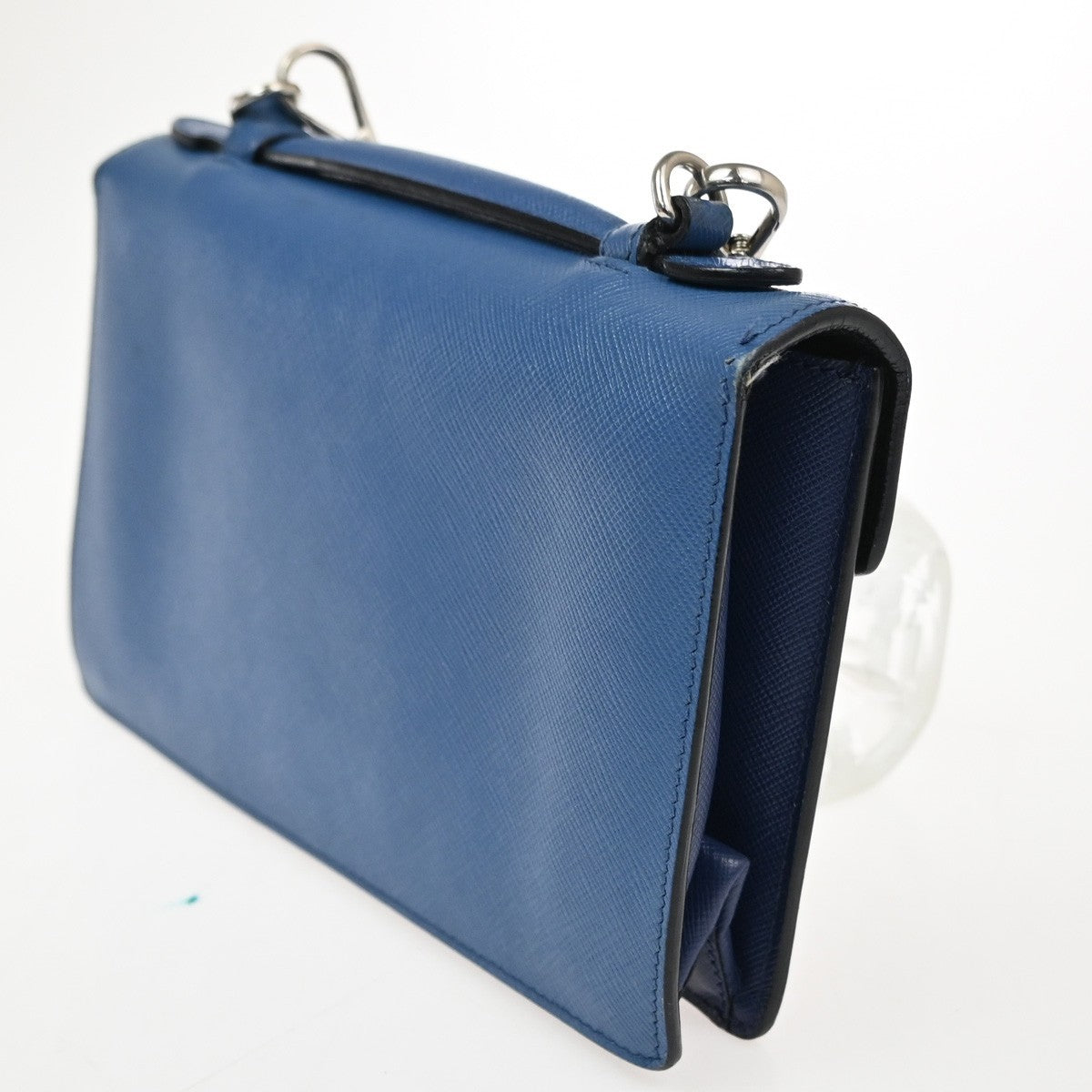 PRADA Logo Lux Sound Small Shoulder Bag Saffiano Leather Blue SHW 86TA668