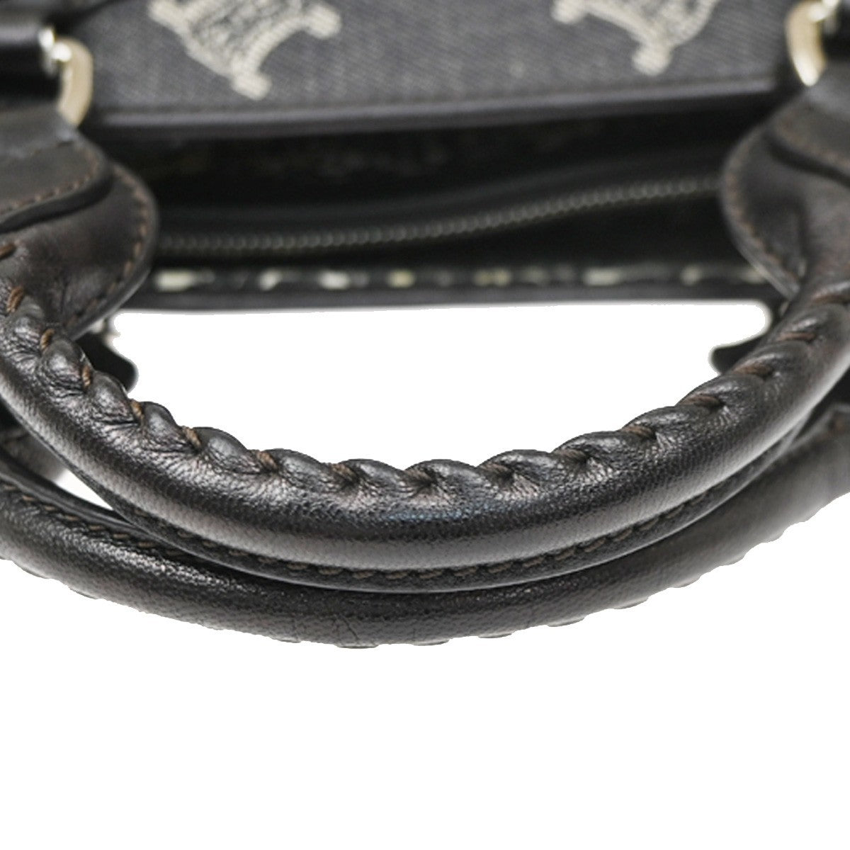 CELINE Logo Macadam Pattern Boogie Hand Bag Denim Leather Black SHW 34KD102