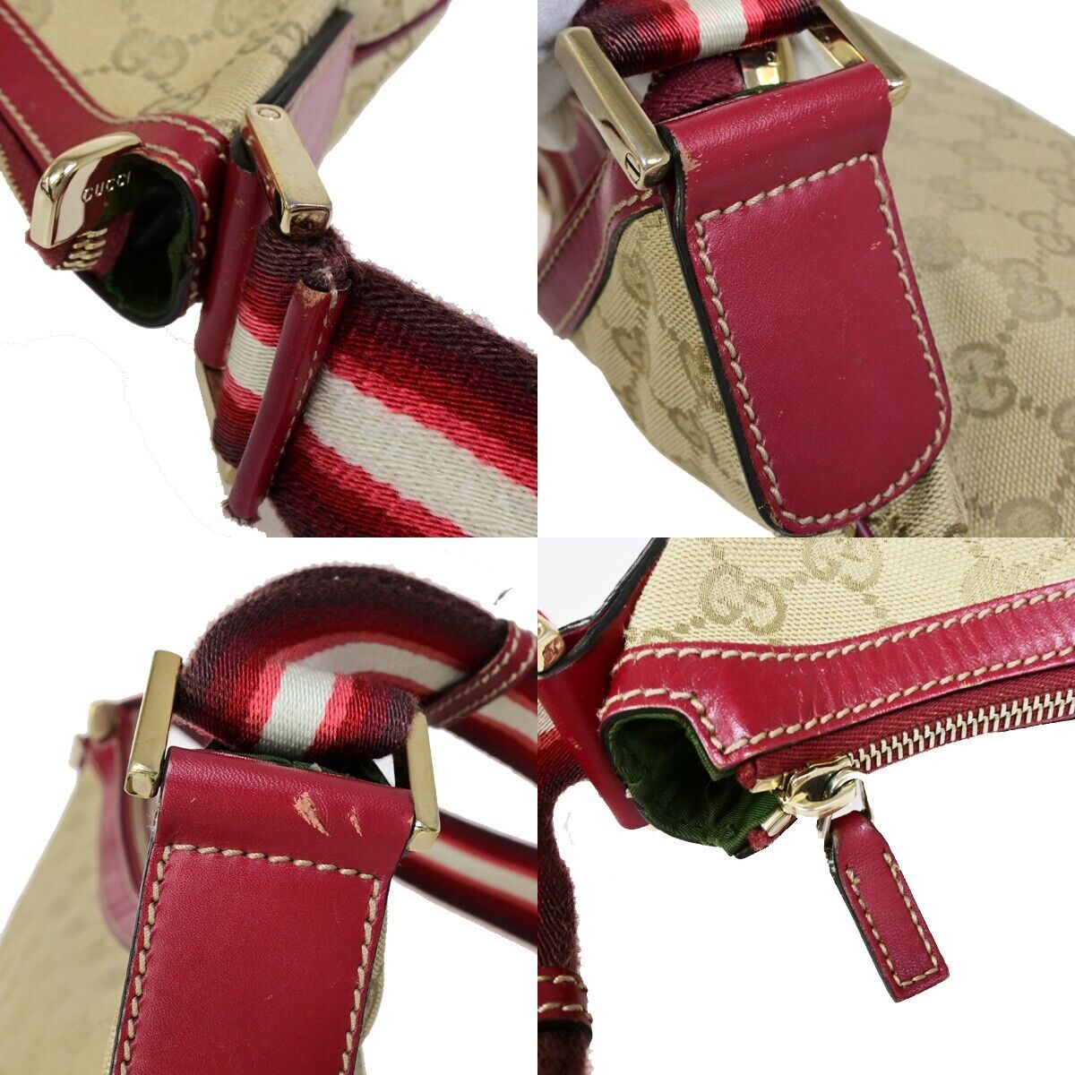 GUCCI Logo GG Pattern Shoulder Bag Canvas Leather Brown Red Italy 76EB787