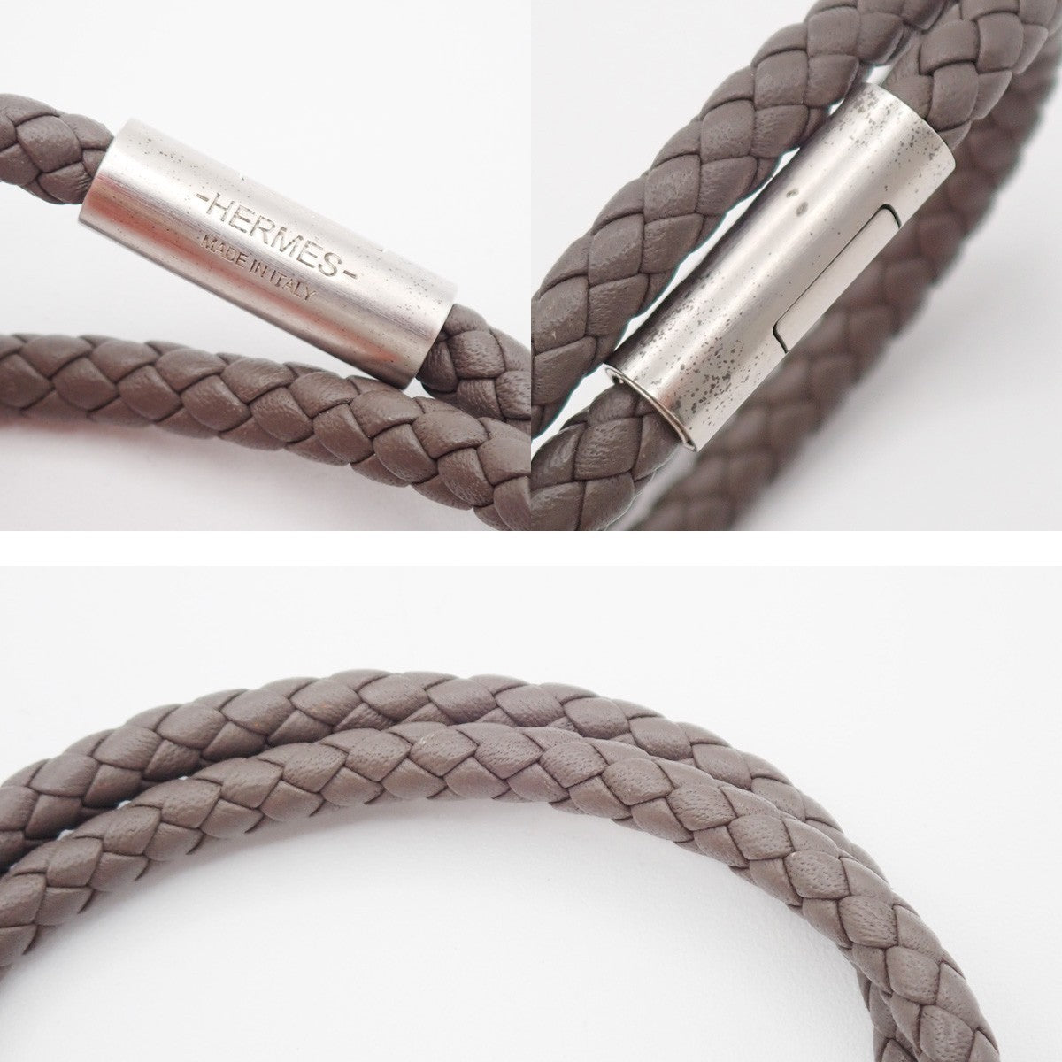 HERMES Goliath Bracelet Double Tour bracelet Leather Gray SHW Italy 69YH871