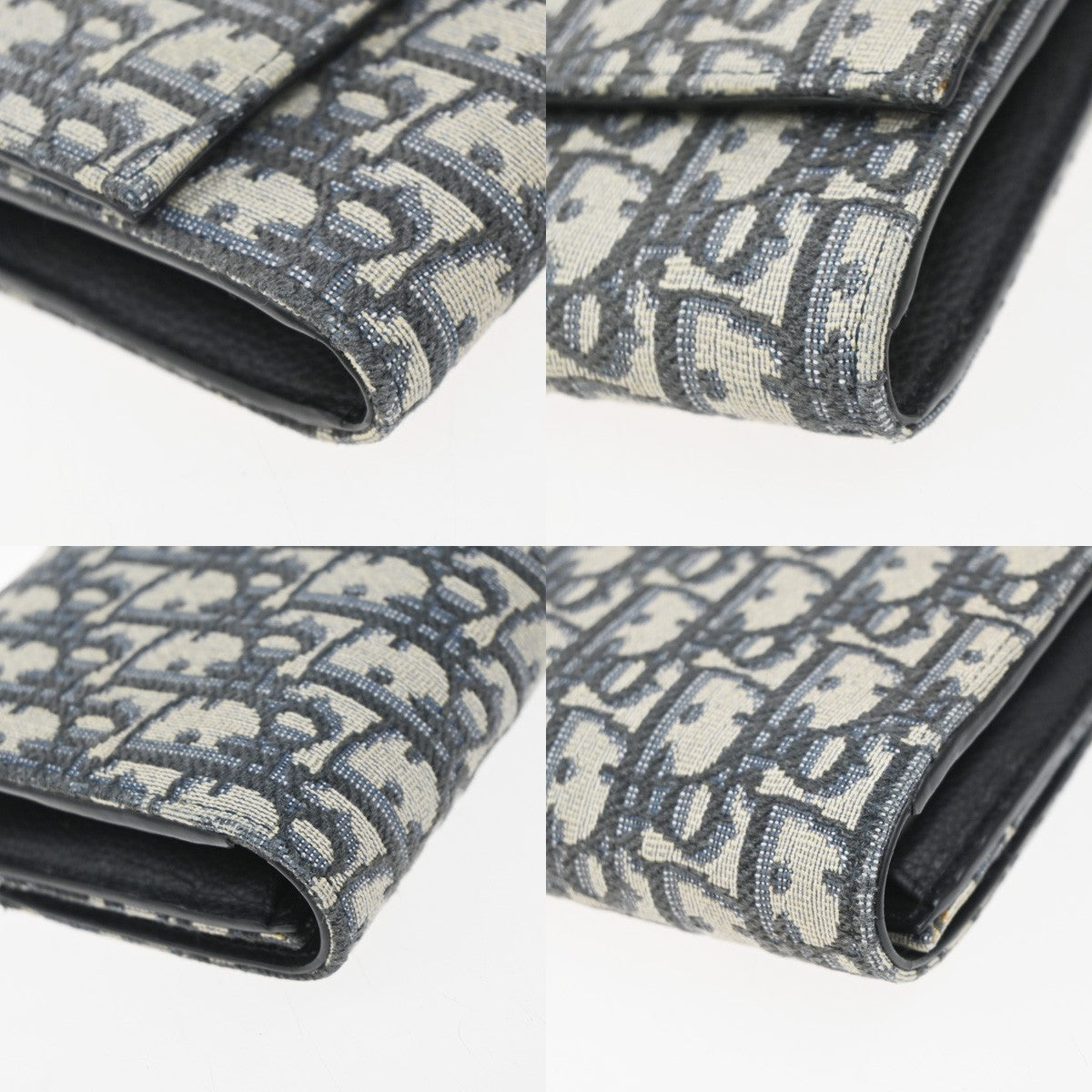 CHRISTIAN DIOR Logo Trotter Oblique Long Wallet Jacquard Leather Blue 81EG317