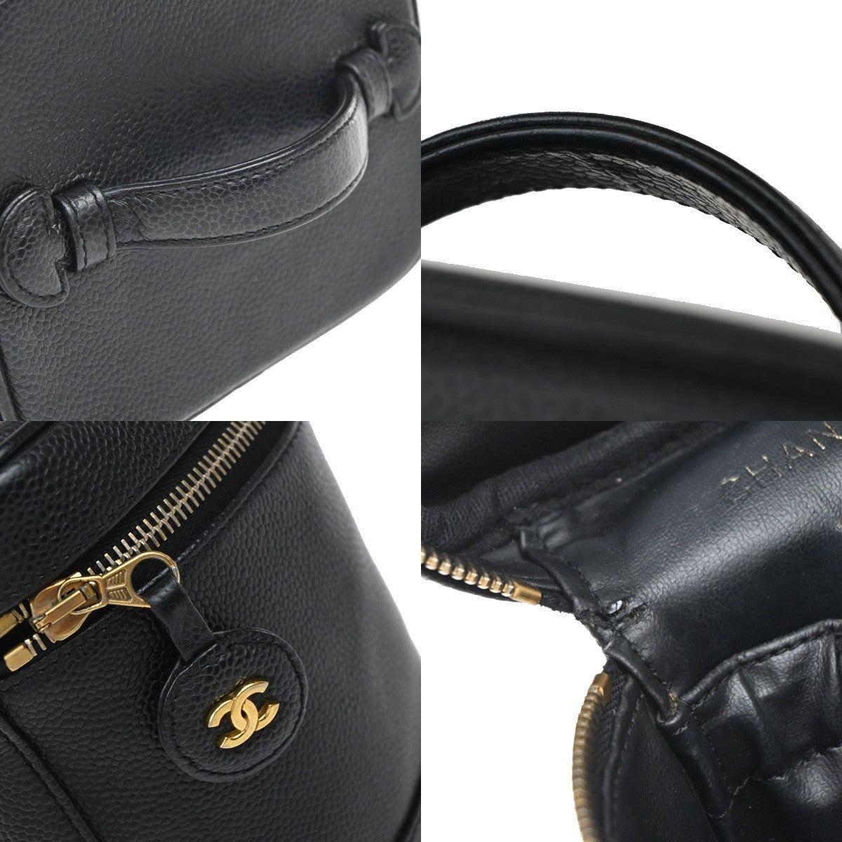 CHANEL CC Vanity Cosmetic Hand Bag Grained Calfskin Leather Black GHW 50RF685