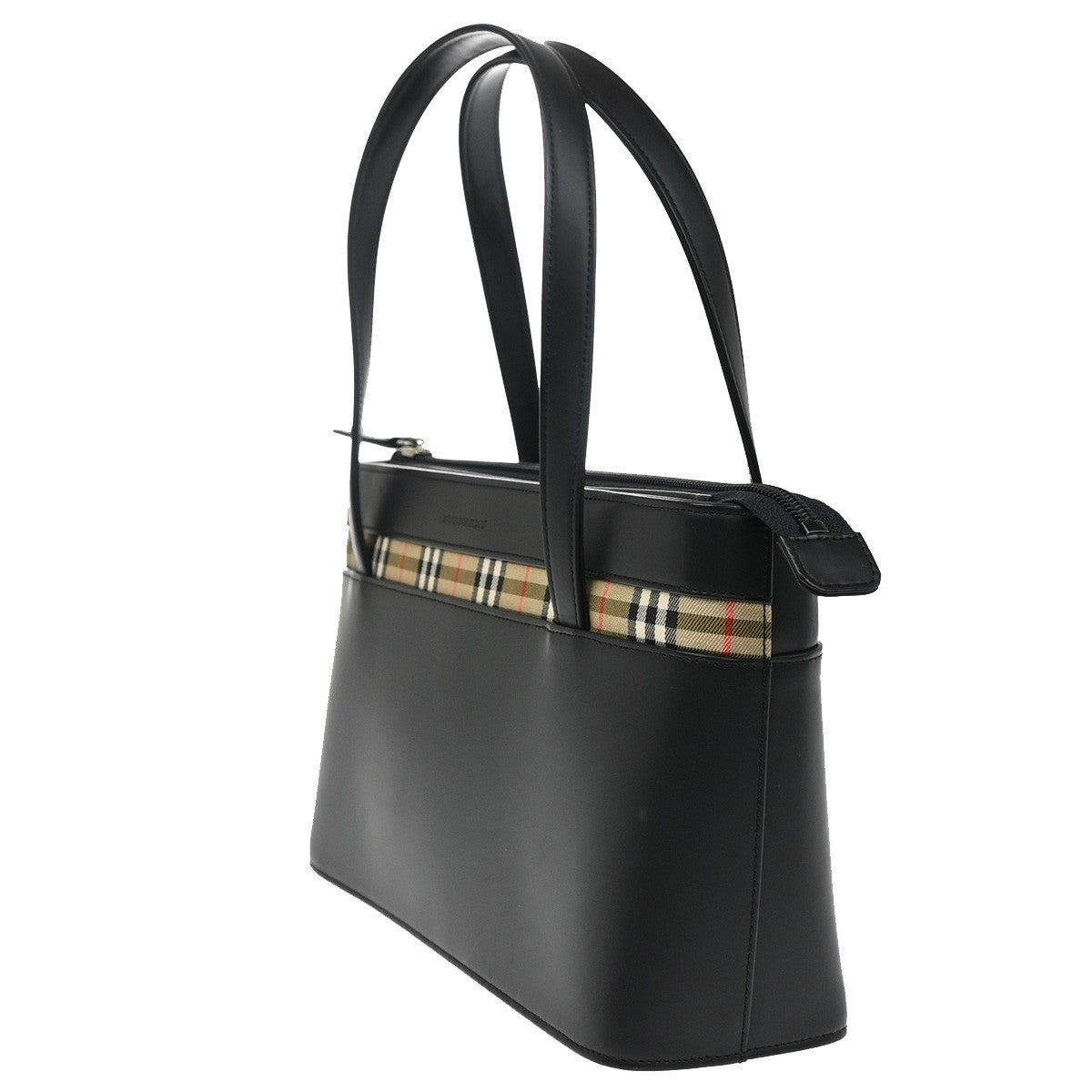 BURBERRY Logo Nova Check Shoulder Tote Bag Leather Canvas Black Beige 36RL524