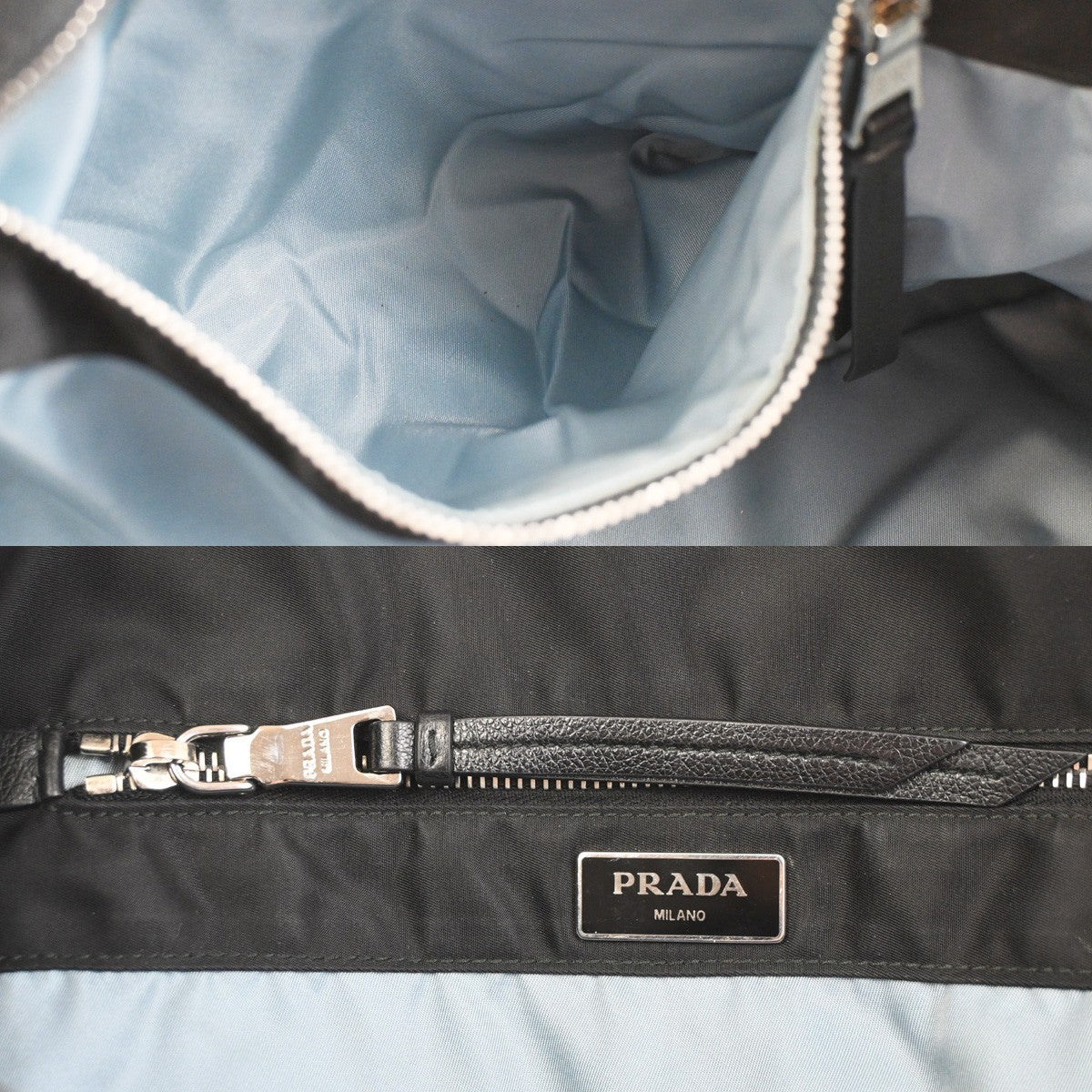 PRADA Logo Tessuto Shoulder Tote Bag Nylon Leather Black SHW Italy 33KC923