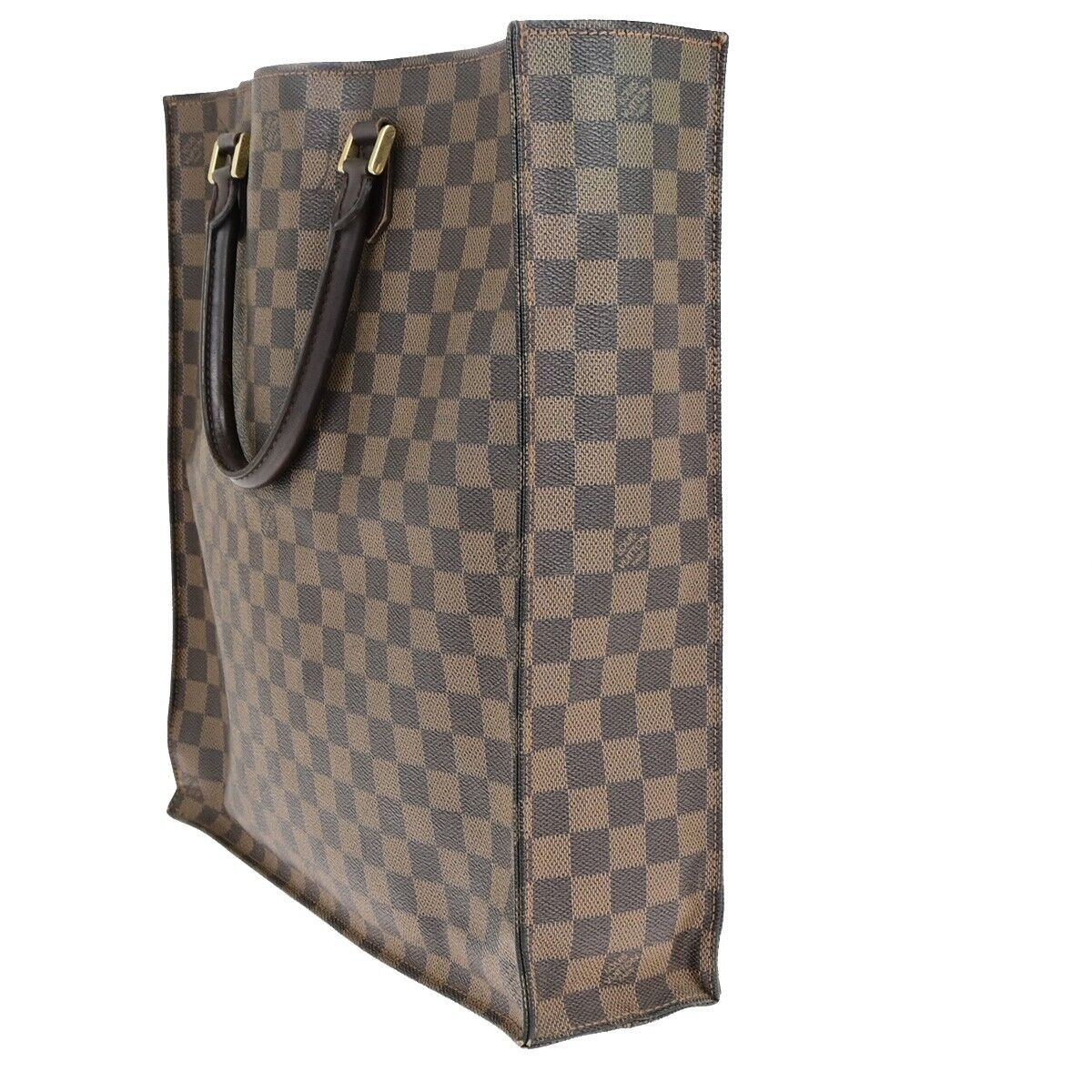 LOUIS VUITTON Sac Plat Hand Tote Bag Damier Ebene Leather Brown N51140 84EC988