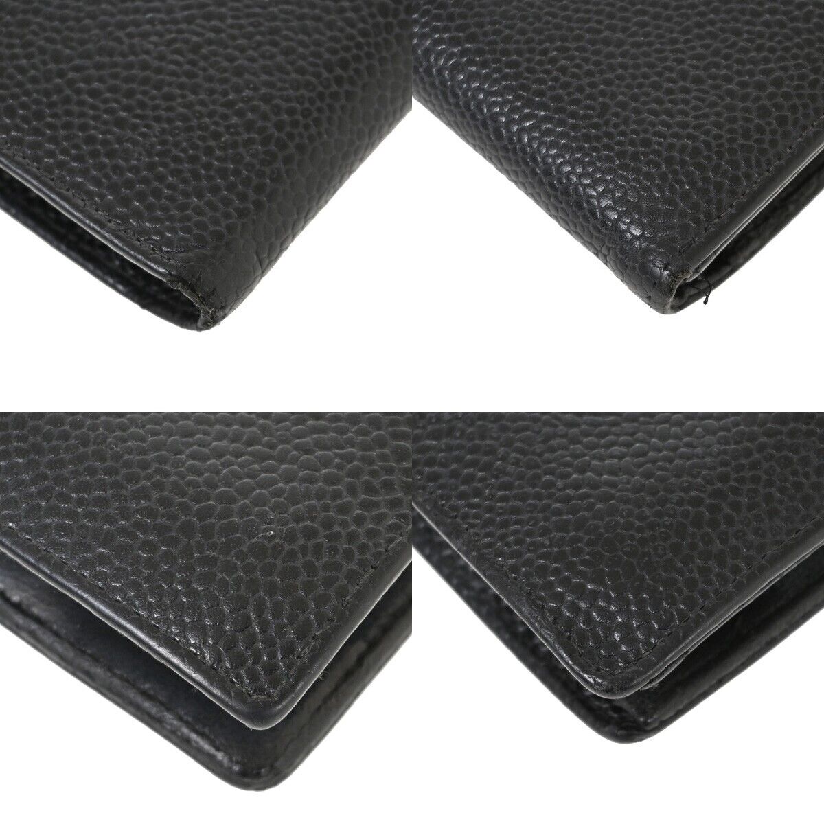 CHANEL CC Logo Long Bifold Wallet Purse Caviar Skin Leather Black GHW 34RF095