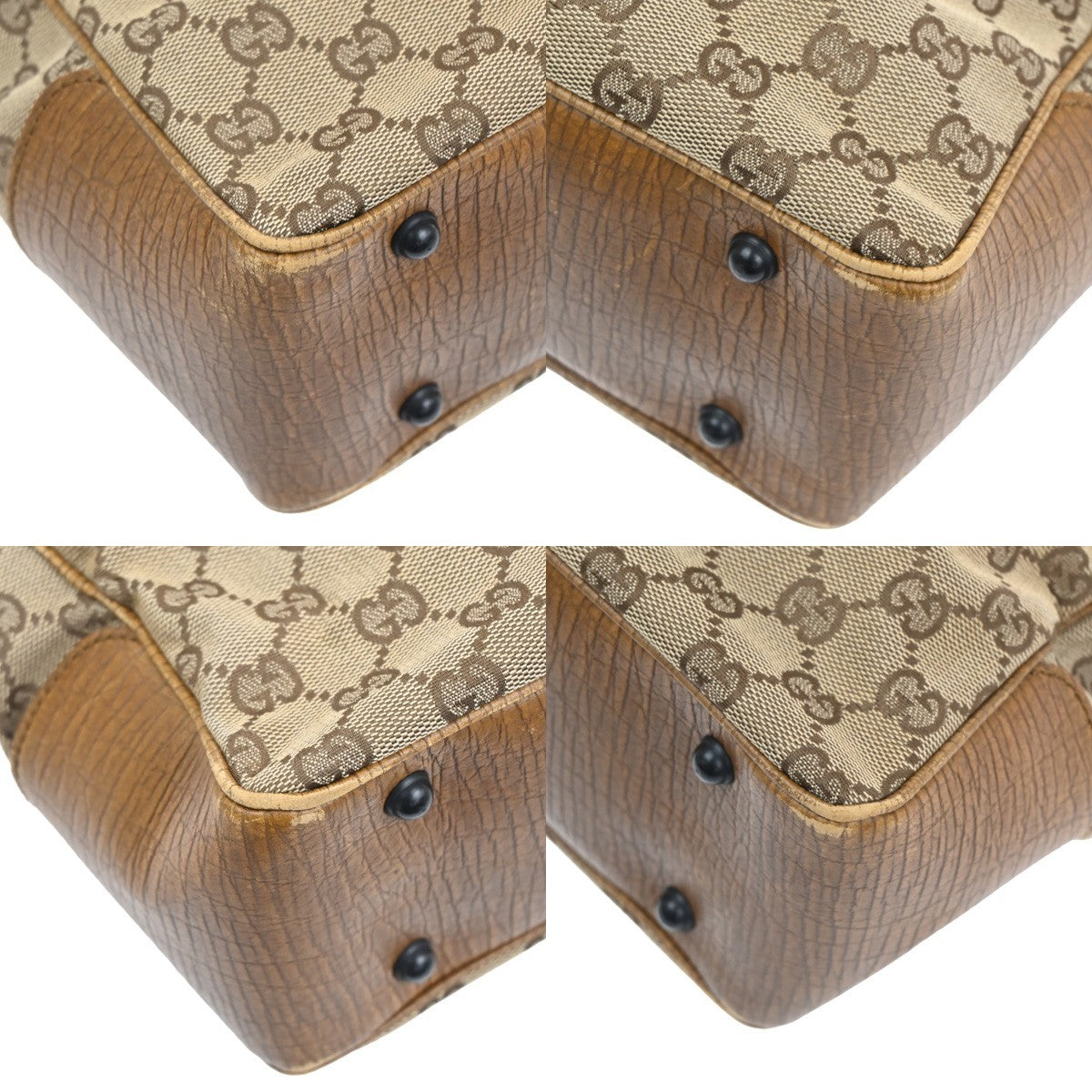 GUCCI Logo GG Pattern Hand Tote Bag Bamboo Canvas Leather Beige Italy 64KC879