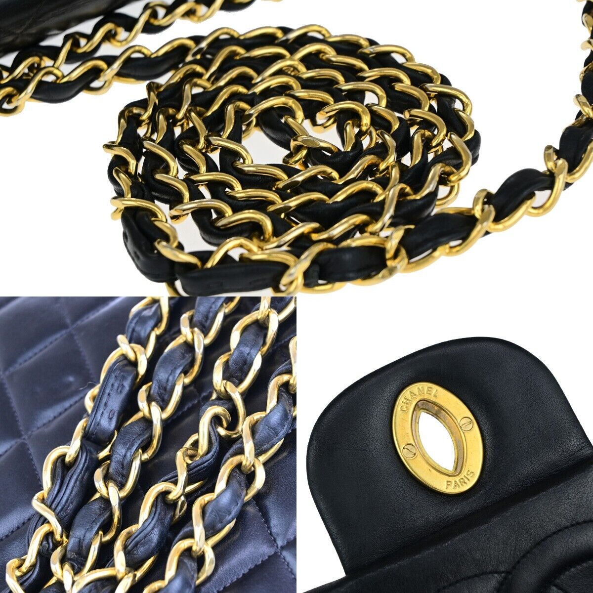 CHANEL CC Maxi Jumbo Matelasse 34 Chain Shoulder Bag Leather BK Vintage 393RK689