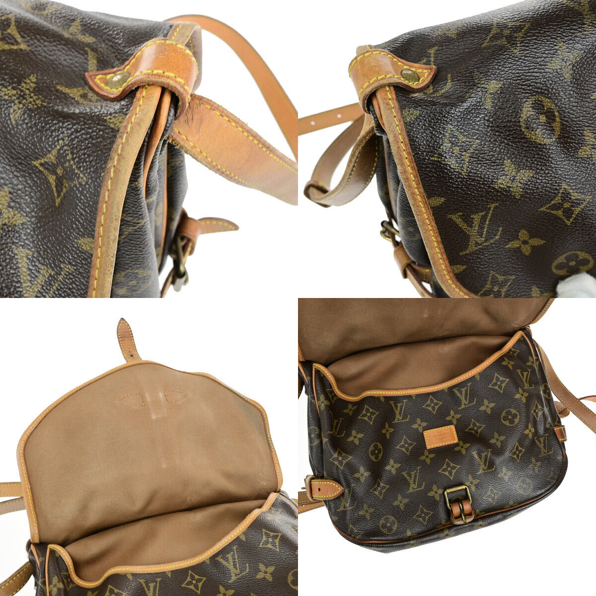 LOUIS VUITTON Logo Saumur 30 Shoulder Bag Monogram Leather Brown M42256 32YF525