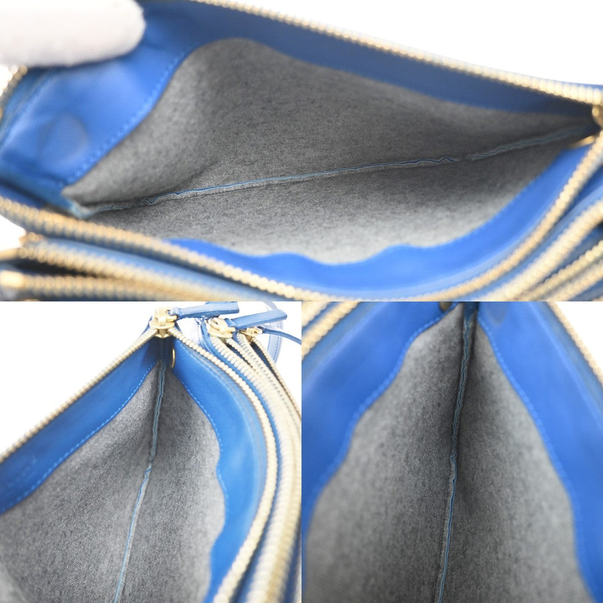 CELINE Logo Trio Crossbody Shoulder Bag Leather Blue Italy 87KP580