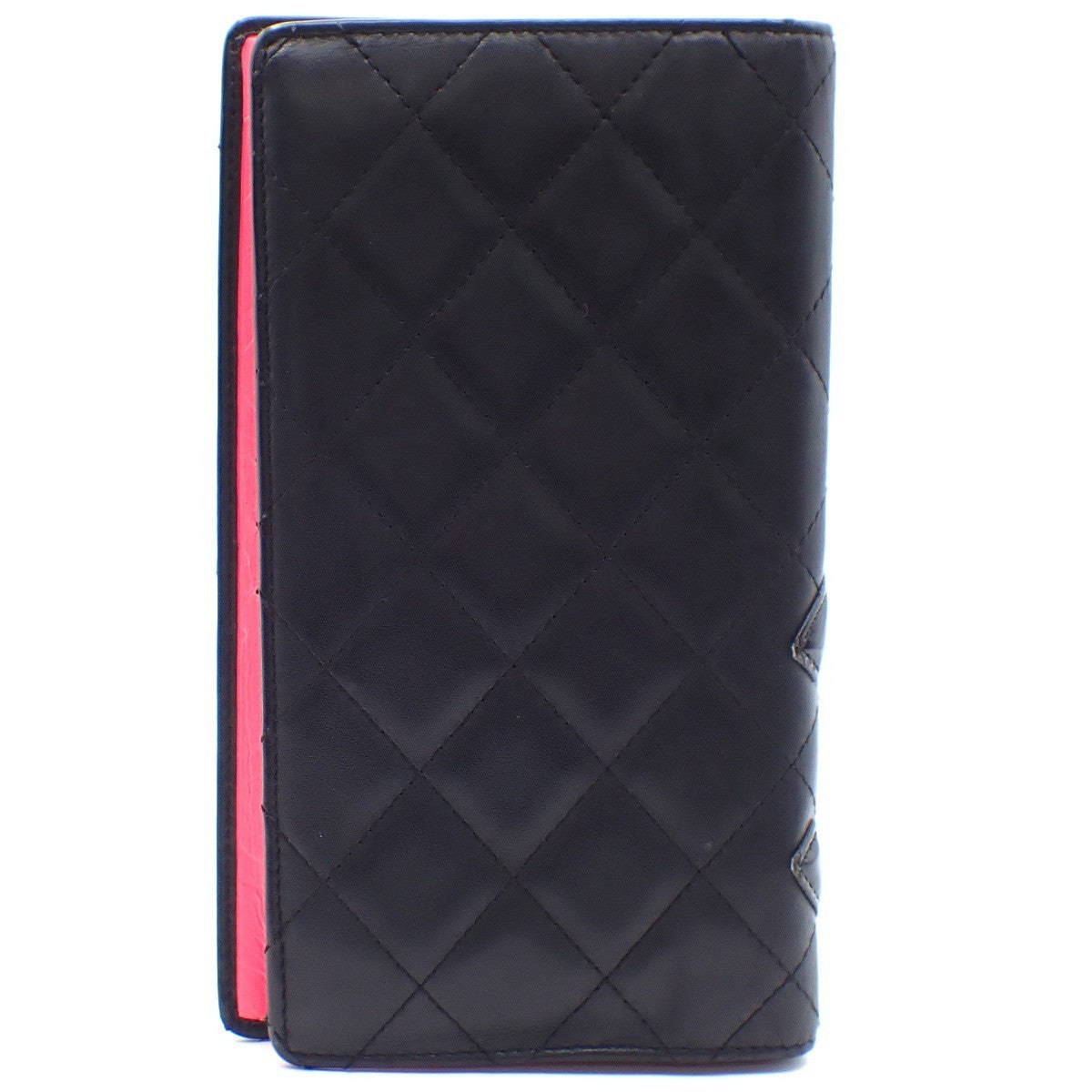 CHANEL CC Logo Cambon Long Bifold Wallet Purse Leather Black Pink Italy 33KC572