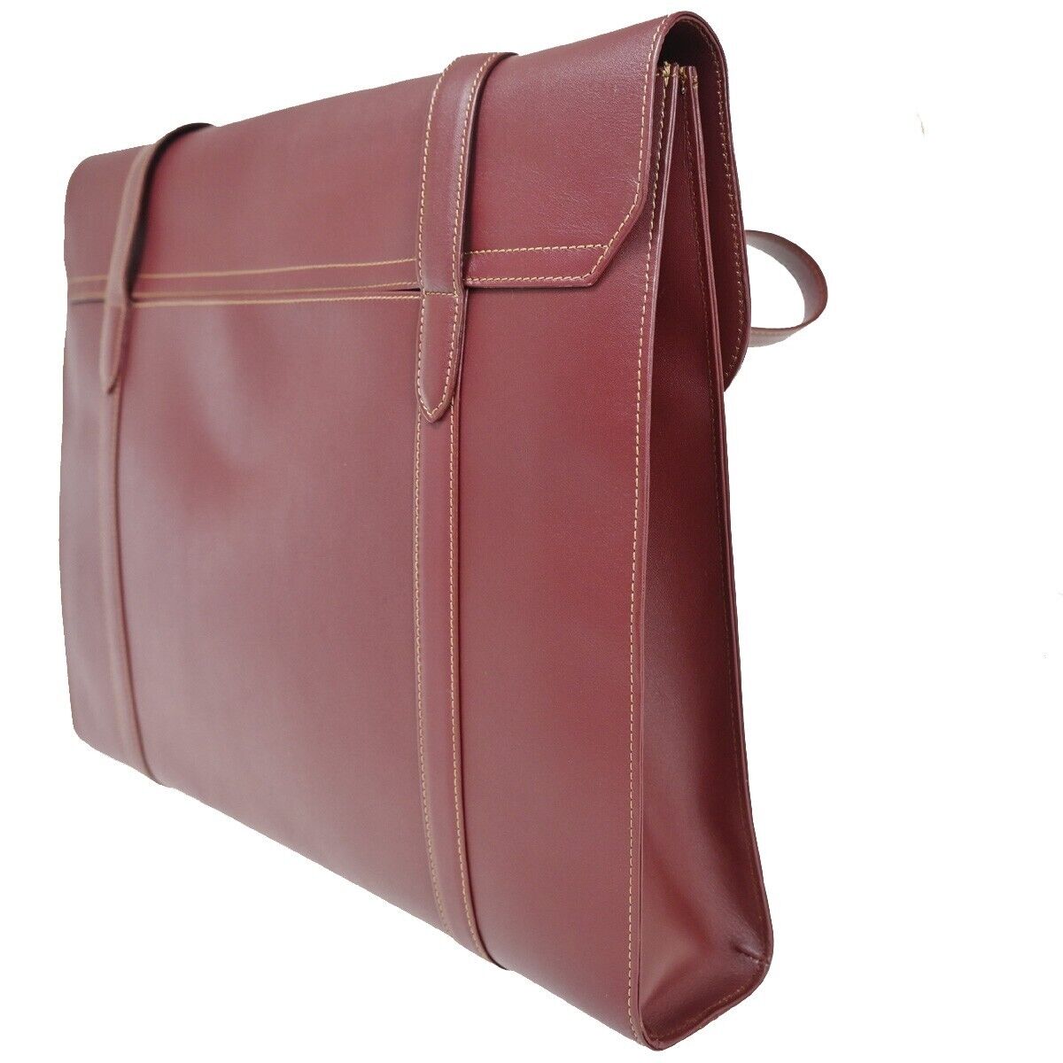 CARTIER 2C Logo Shoulder Tote Bag Leather Bordeaux Gold Made in Italy 69HB818