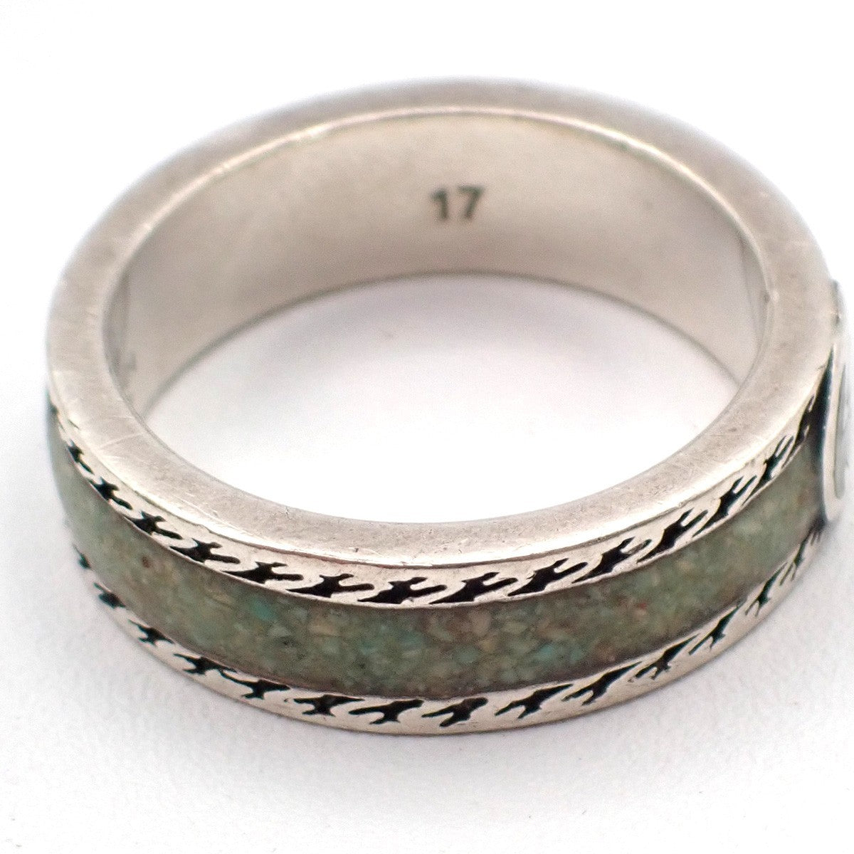 GUCCI Interlocking G Ring Size JP 17 US 8.5 Ag 925 Green Silver Italy 63KP565