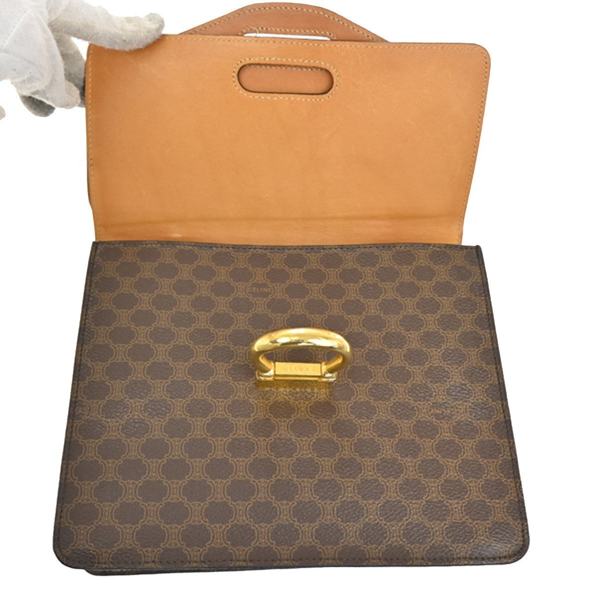 CELINE Logo Macadam Double flap Hand Bag PVC Leather Brown GHW Italy 34MA096