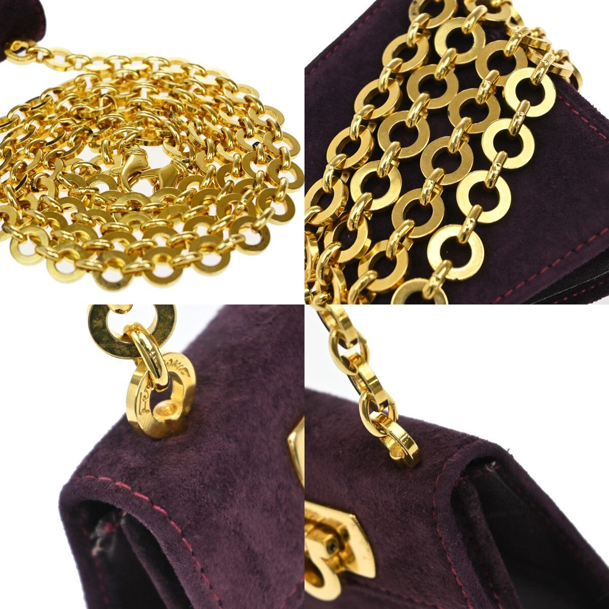 SALVATORE FERRAGAMO Gancini Mini Chain Shoulder Bag Suede Leather Purple 80EE153