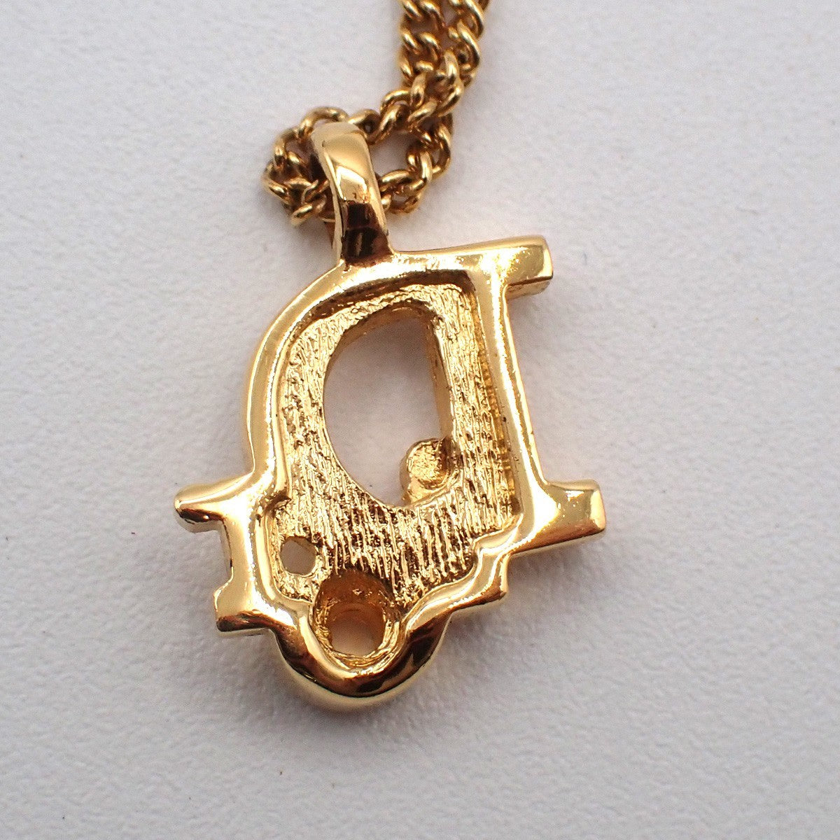 CHRISTIAN DIOR Logo Rhinestone Chain Necklace Pendant Gold Plated 02YJ116