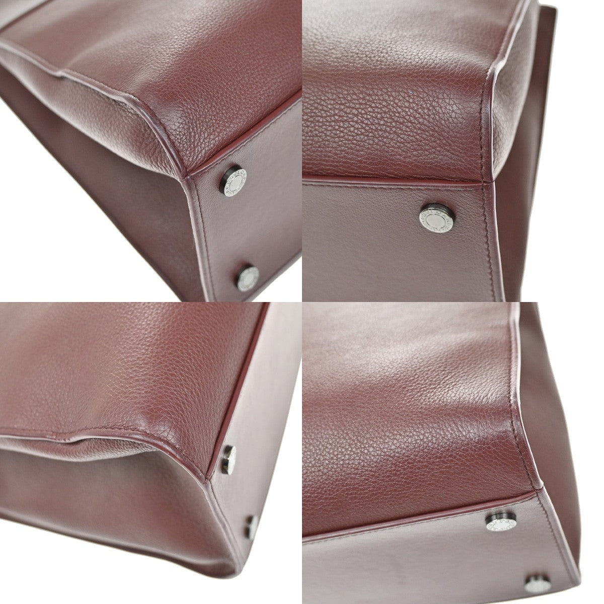 BVLGARI Logo Tote Hand Bag Leather Red Burgundy SHW Italy 98KB533