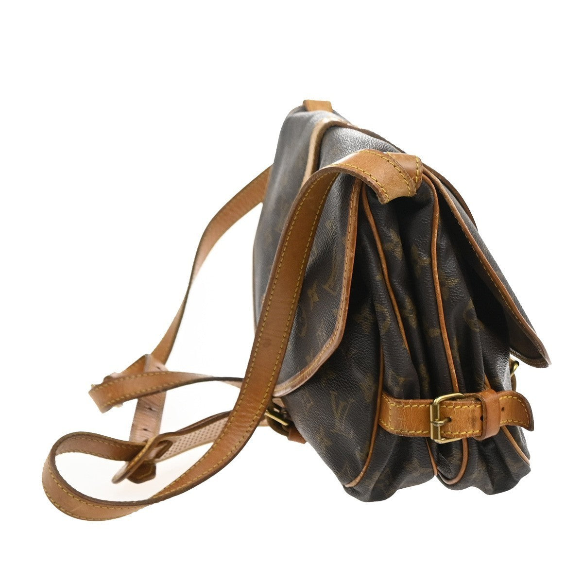 LOUIS VUITTON Logo Saumur 30 Shoulder Bag Monogram Leather Brown M42256 82SA119